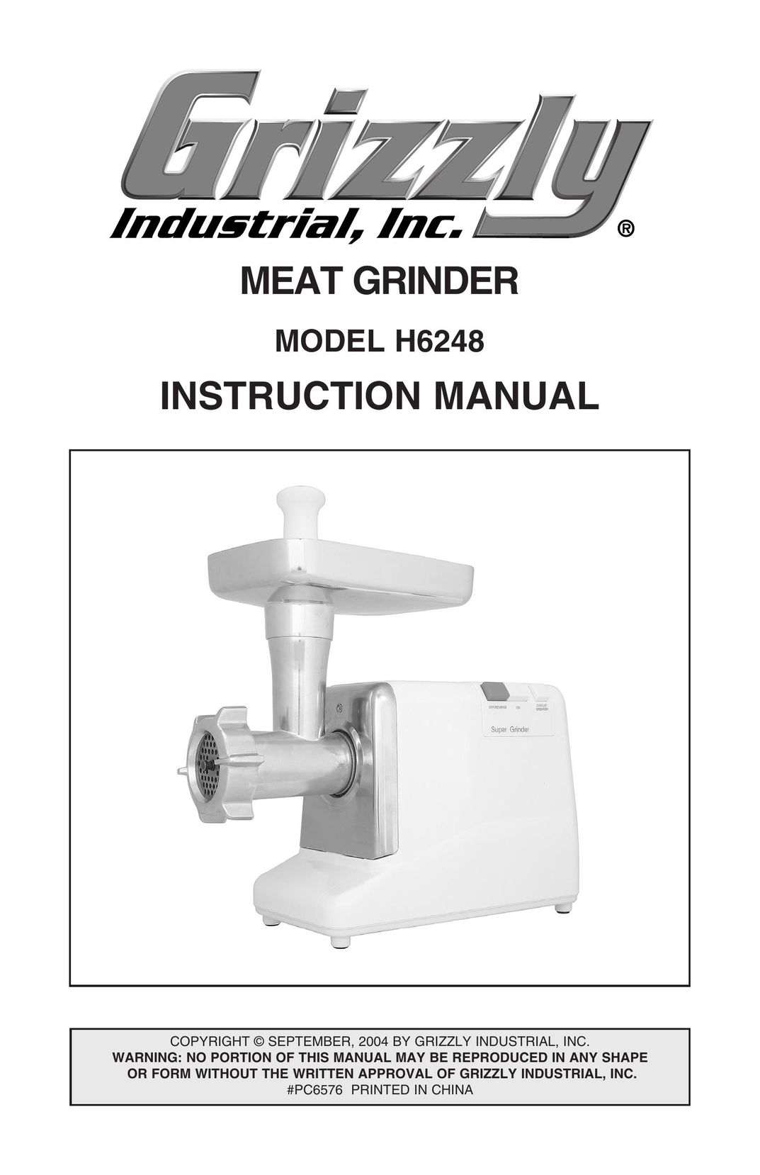 Grizzly H6248 Meat Grinder User Manual