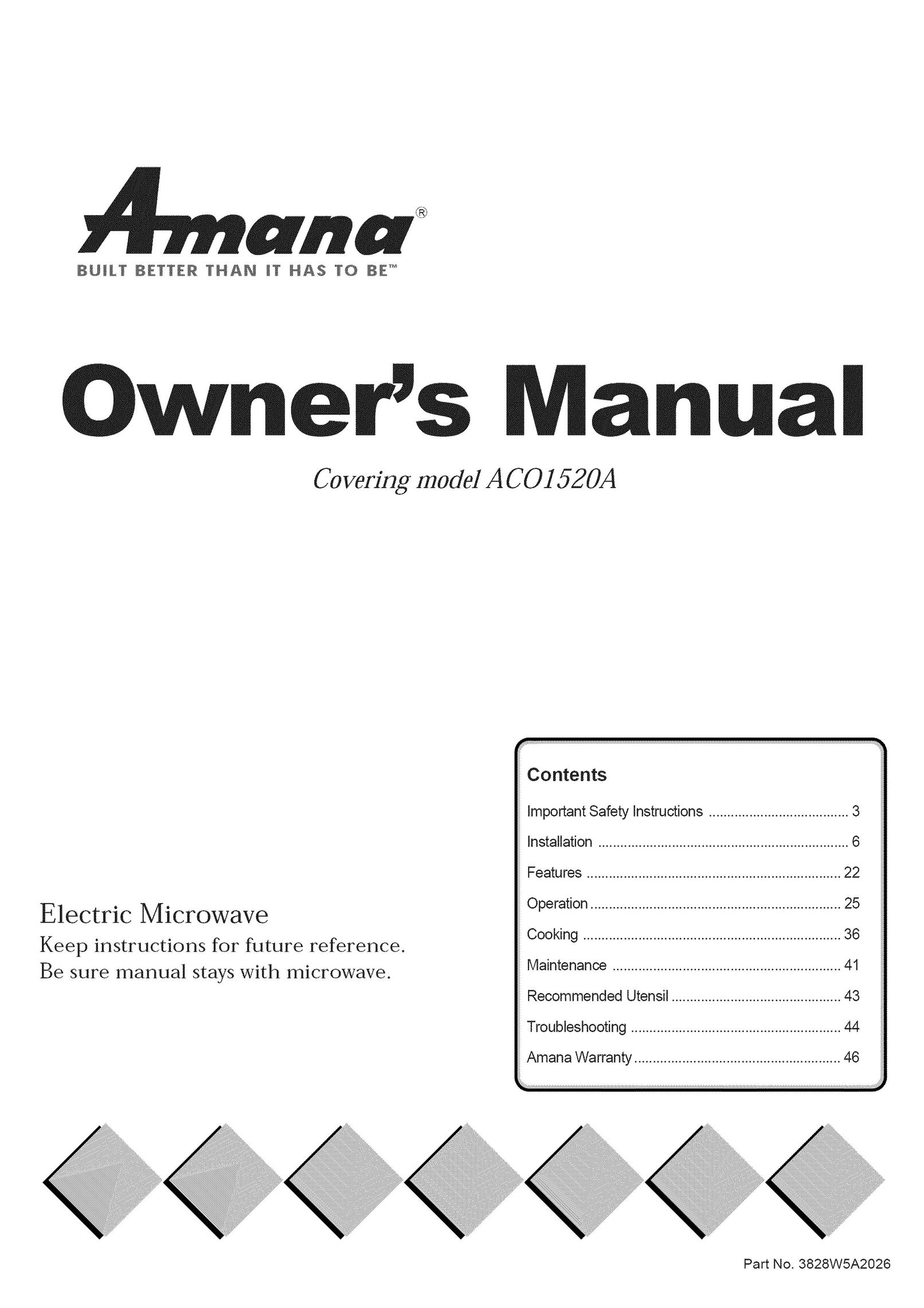 Amana A CO15ZOA Microwave Oven User Manual