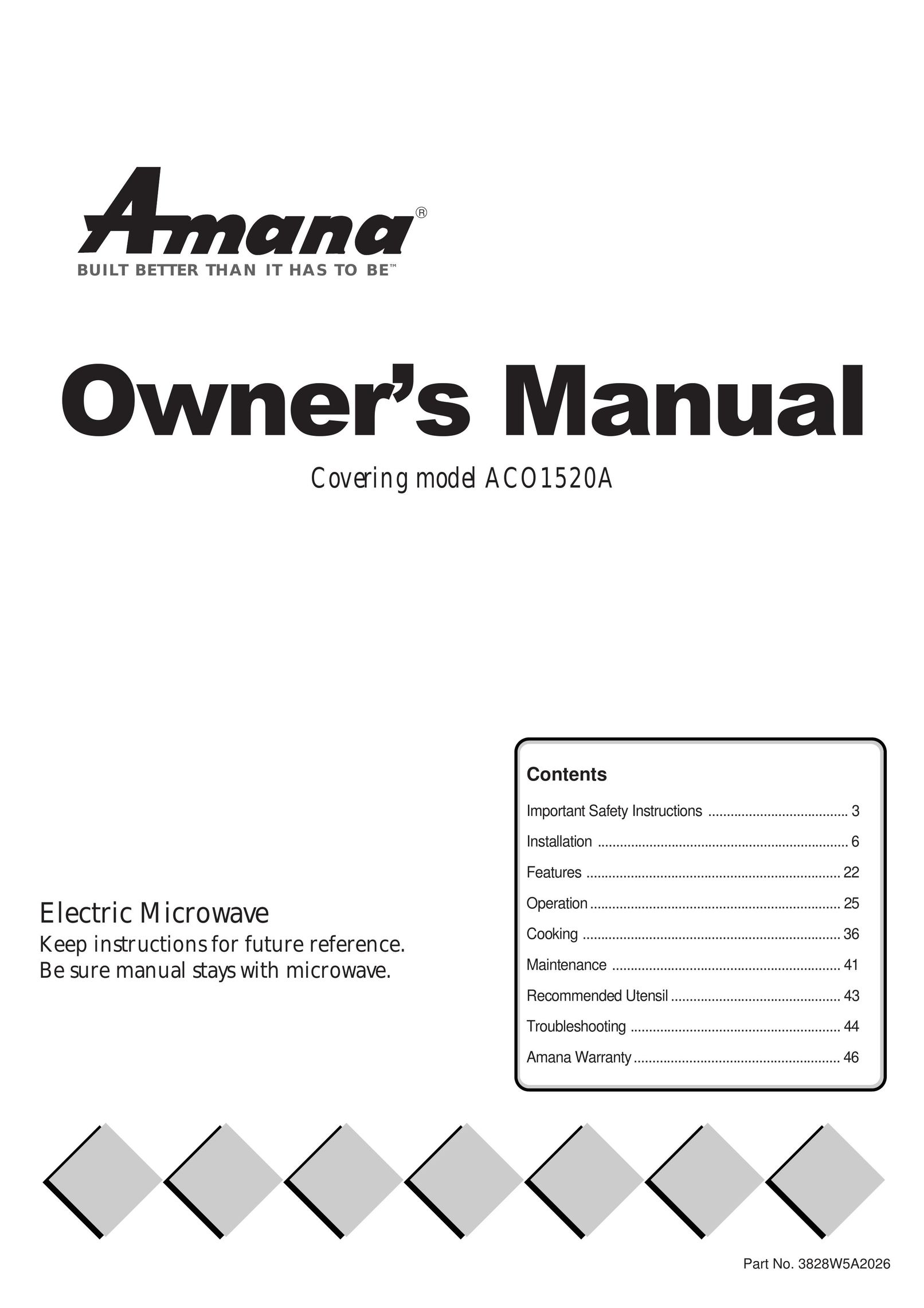 Amana ACO1520A Microwave Oven User Manual