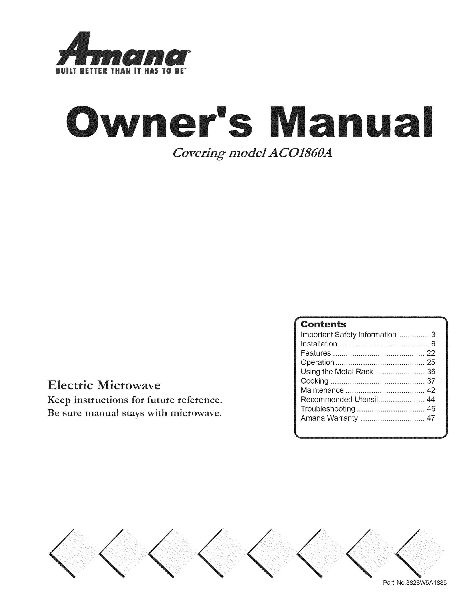 Amana ACO1860A Microwave Oven User Manual