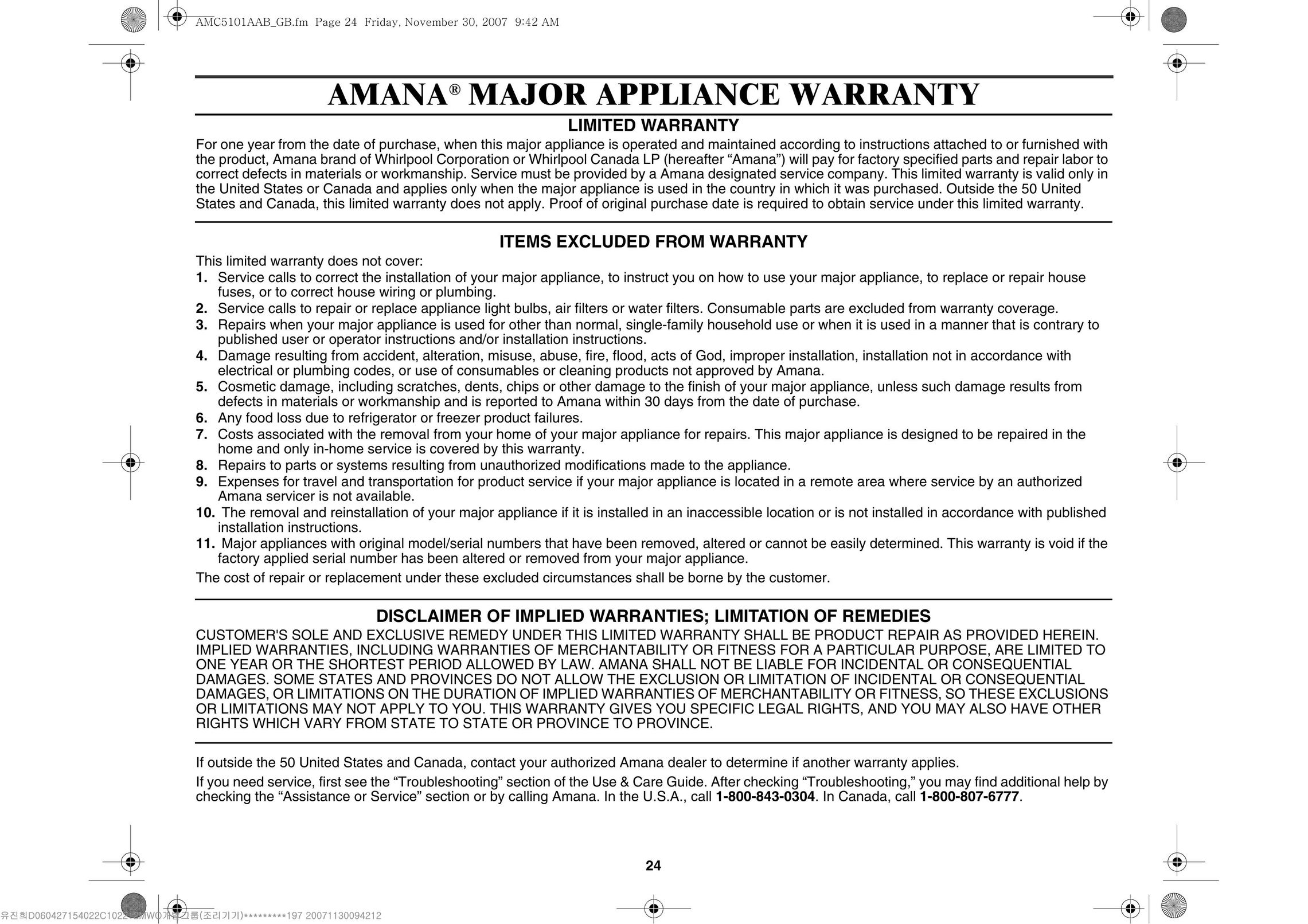 Amana AMC5101AAW Microwave Oven User Manual
