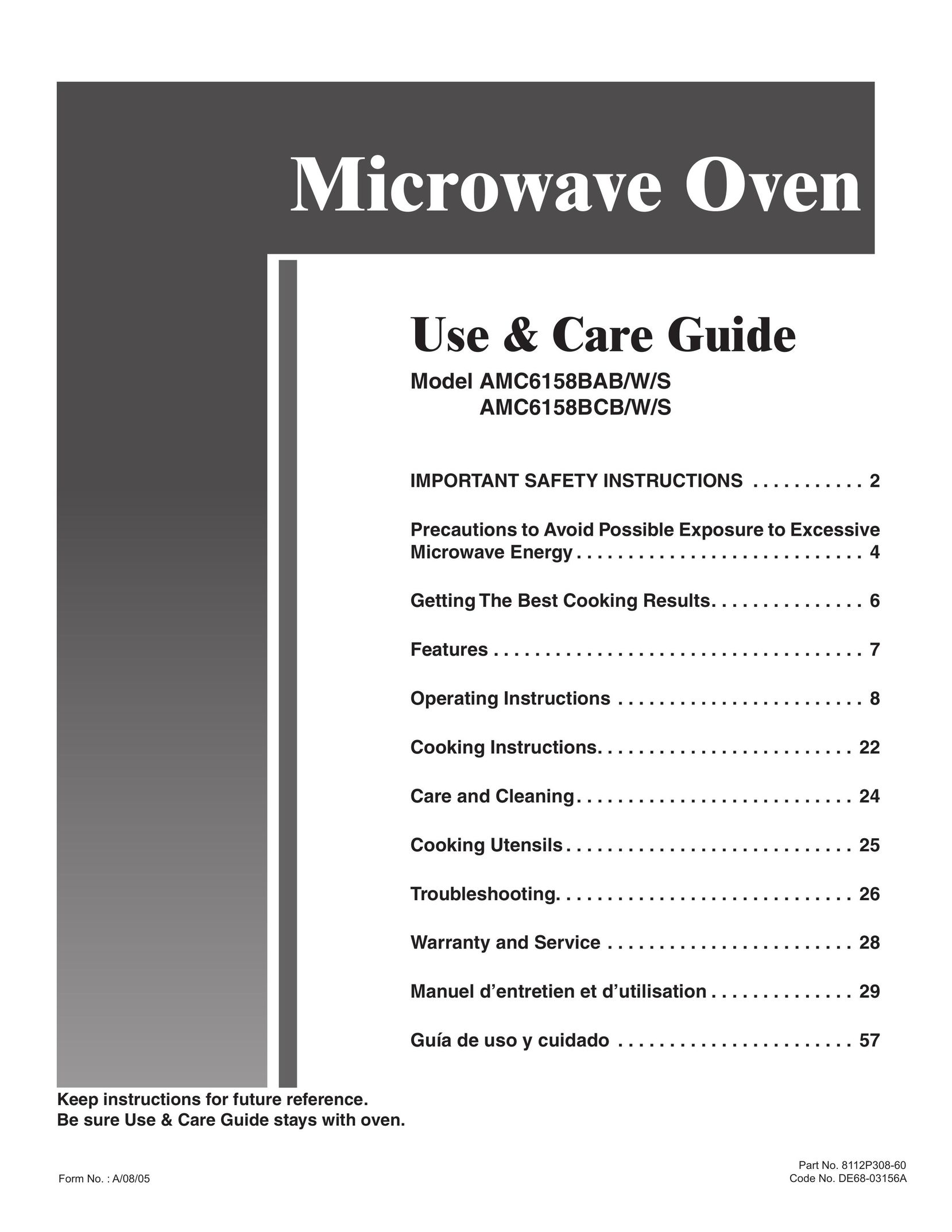 Amana AMC6158BCB Microwave Oven User Manual