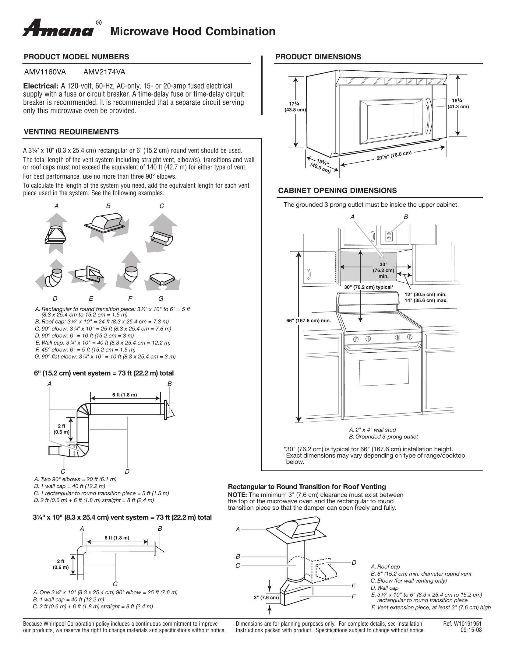 Amana AMV1160VA Microwave Oven User Manual