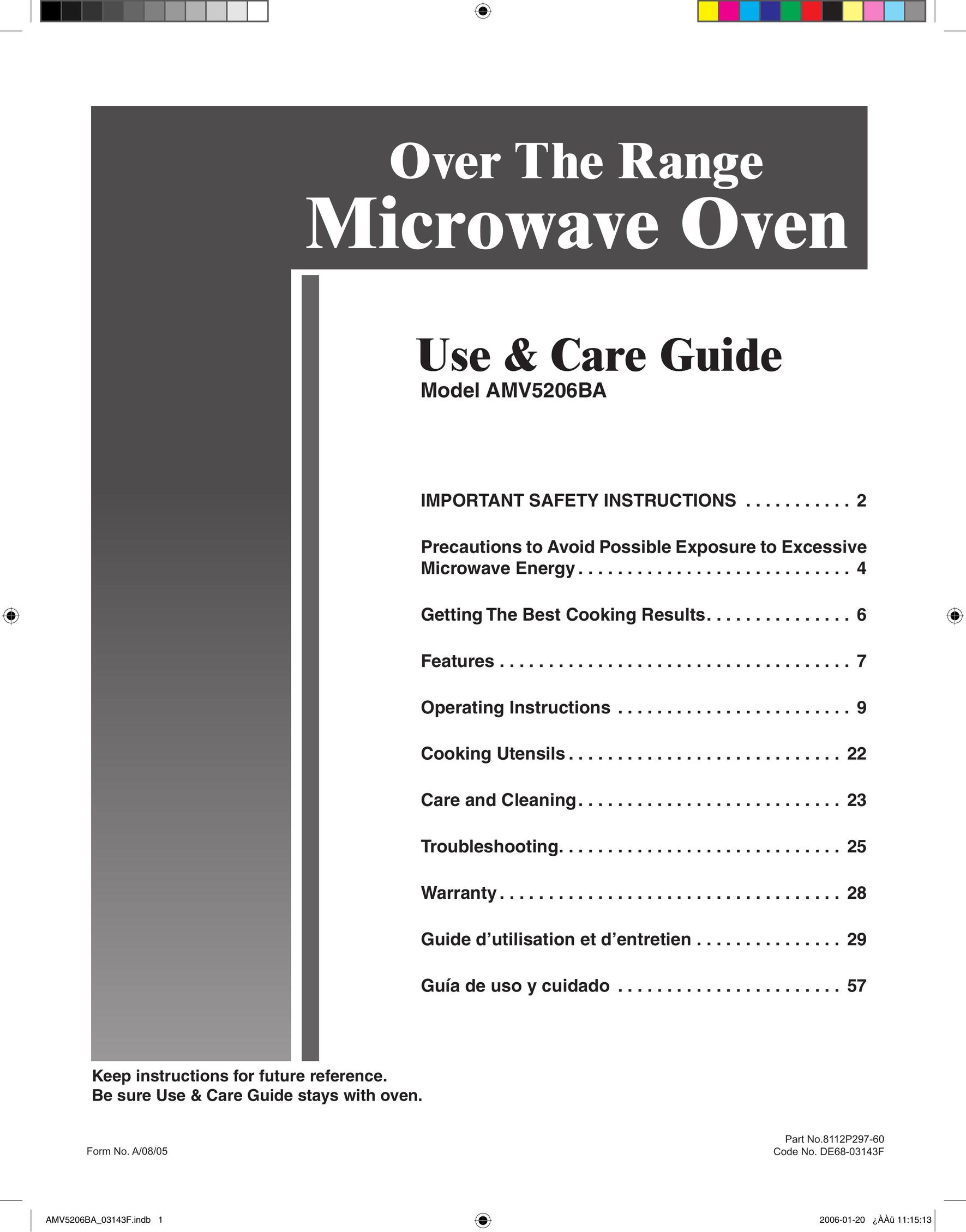 Amana AMV5206BA Microwave Oven User Manual