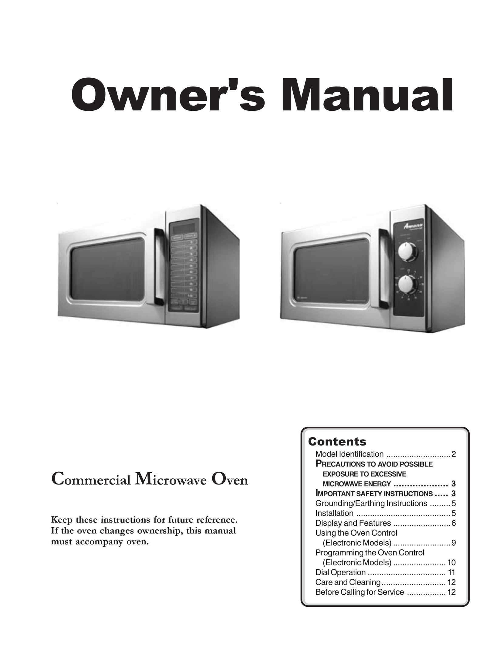 Amana Commercial Microwave Oven Microwave Oven User Manual