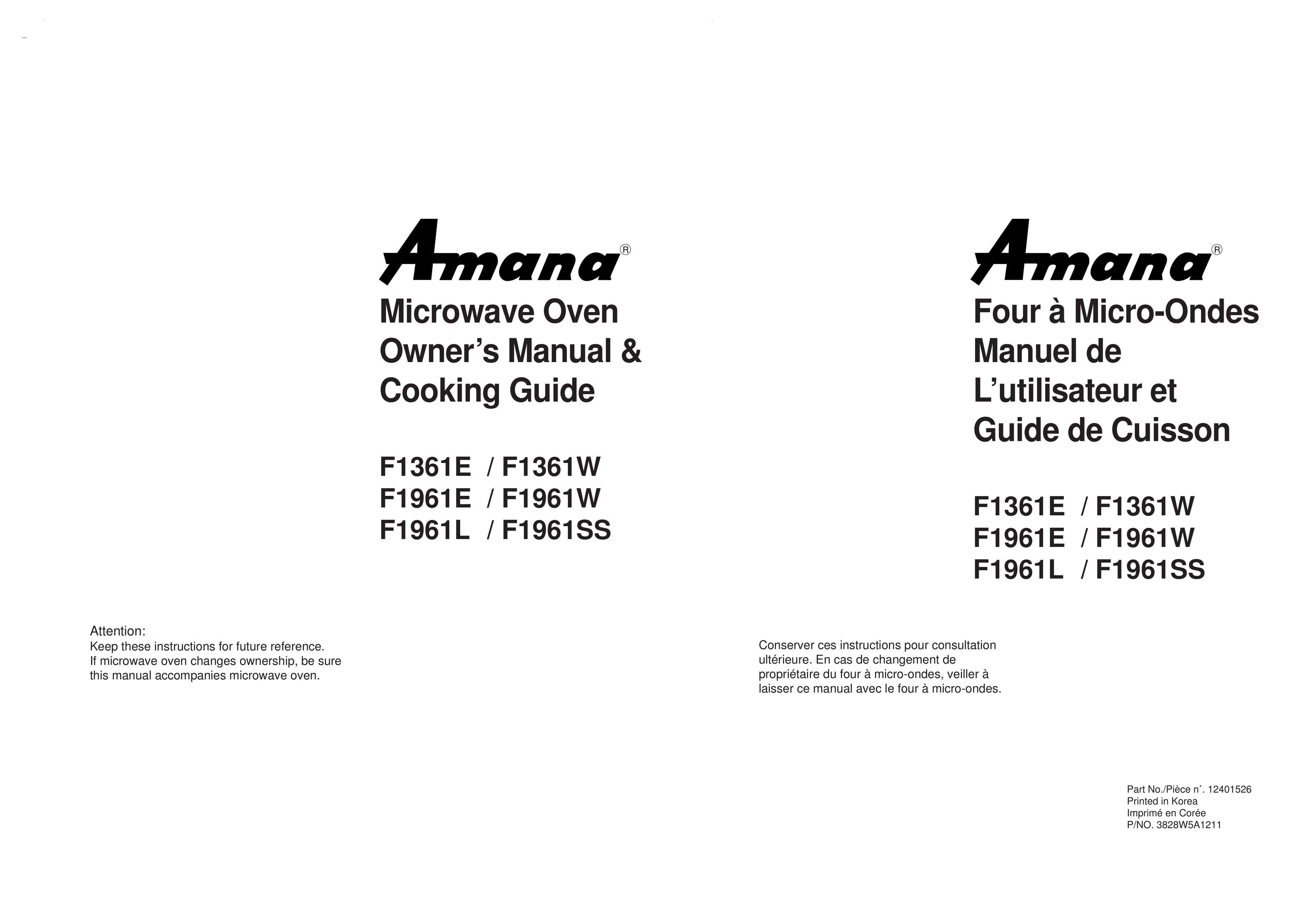 Amana F1961L/F1961SS Microwave Oven User Manual