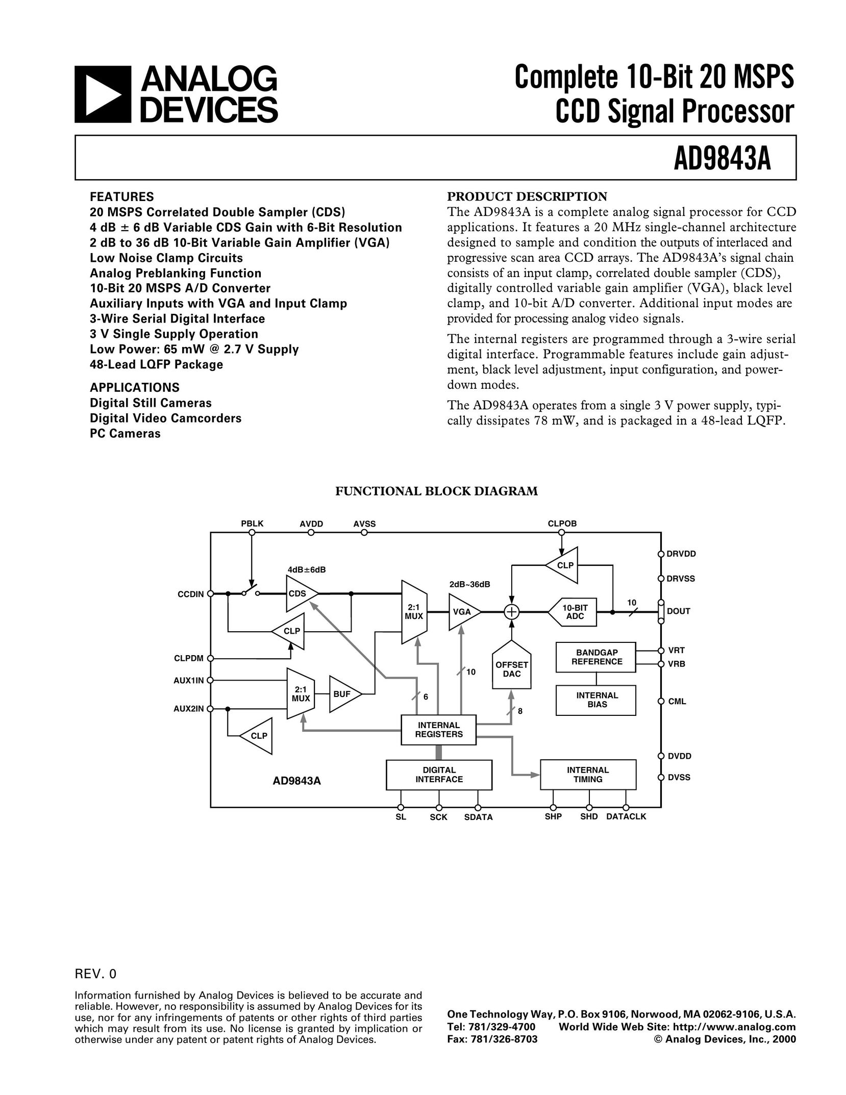 Analog Devices AD9843A Microwave Oven User Manual