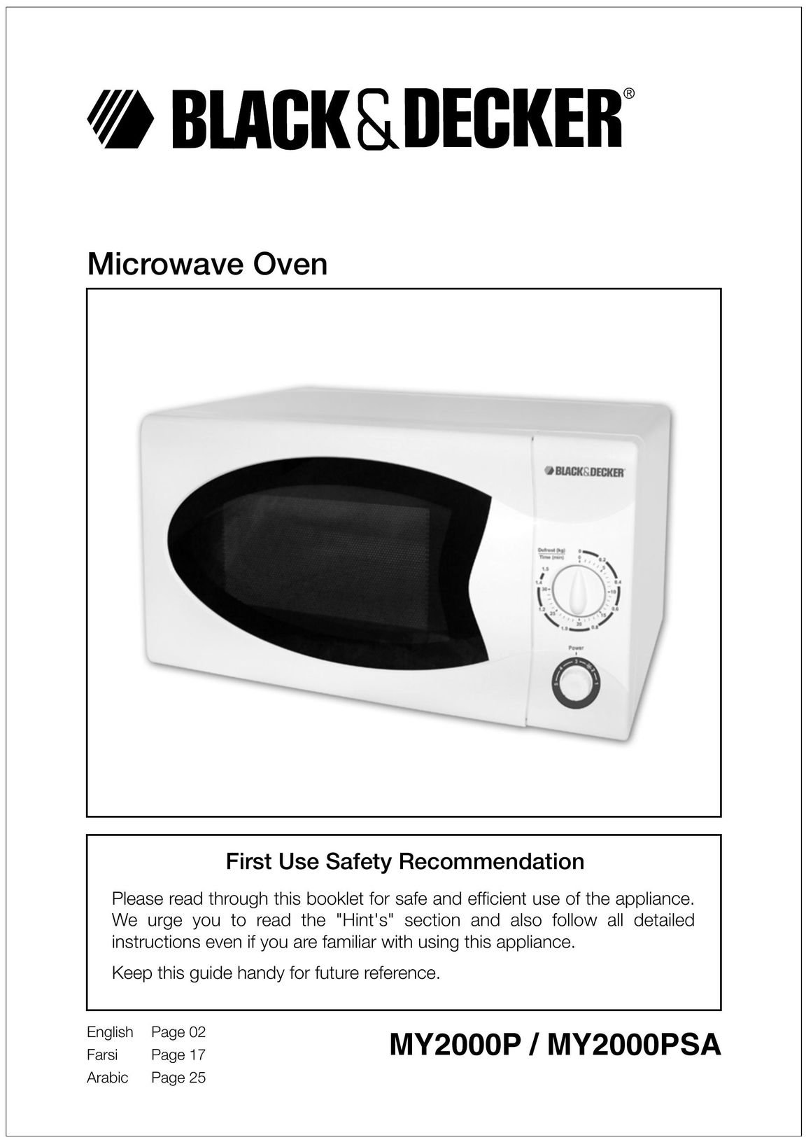 Black & Decker MY2000P Microwave Oven User Manual