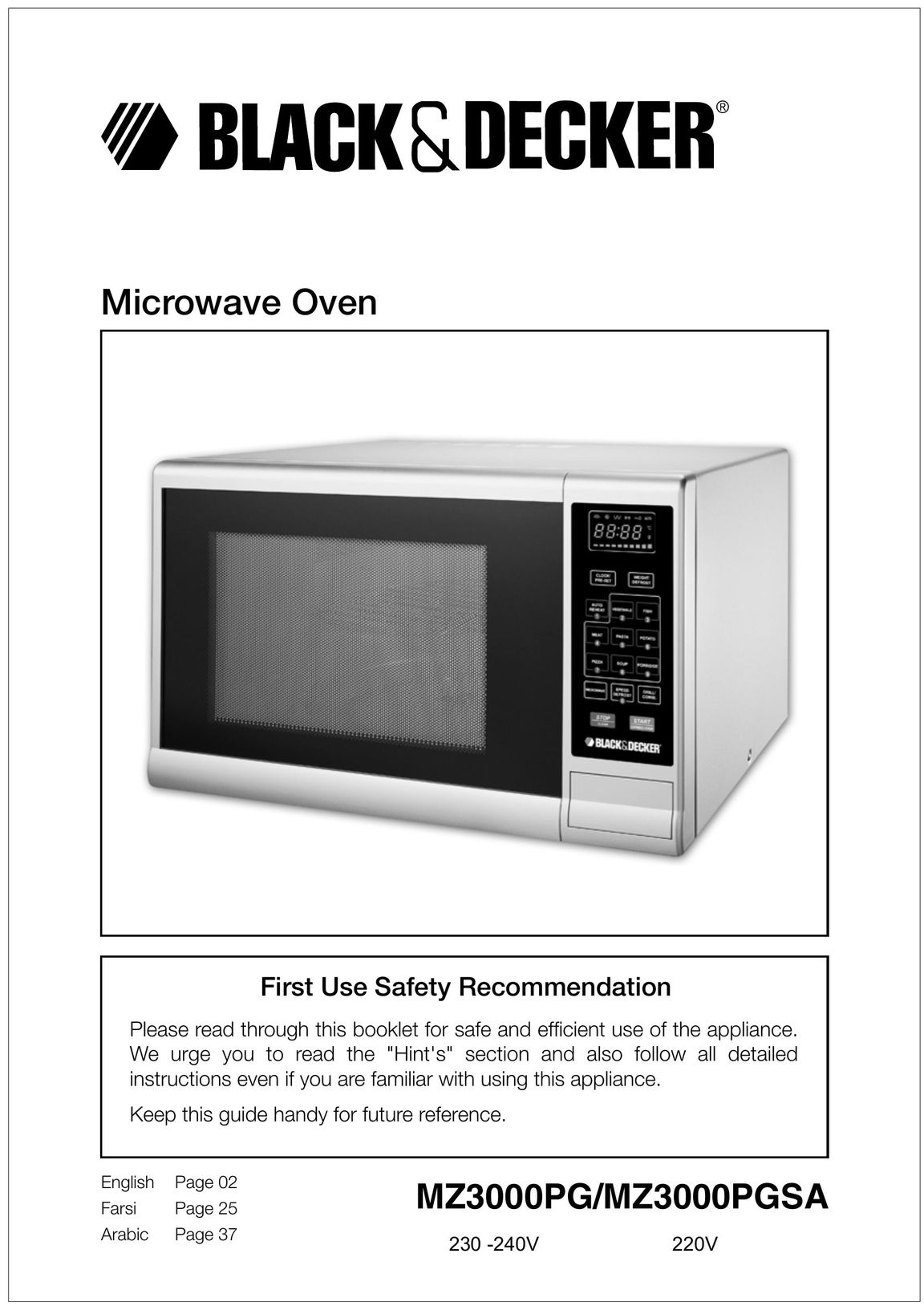 Black & Decker MZ3000PG Microwave Oven User Manual