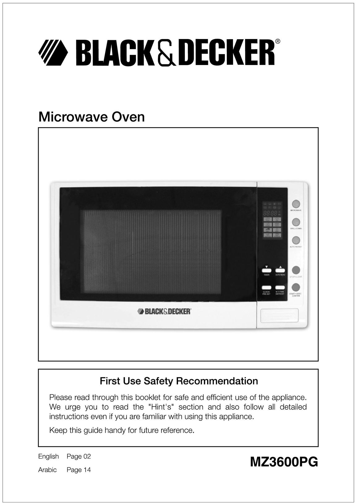 Black & Decker MZ3600PG Microwave Oven User Manual