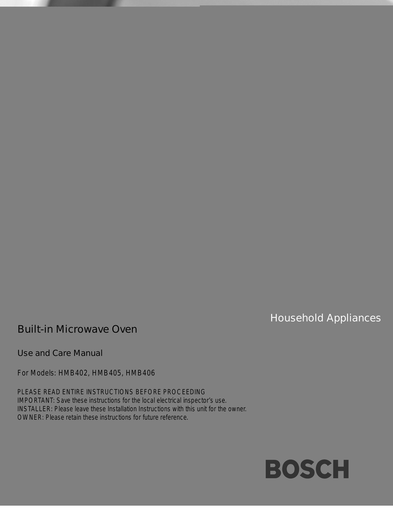 Bosch Appliances HMB405 Microwave Oven User Manual