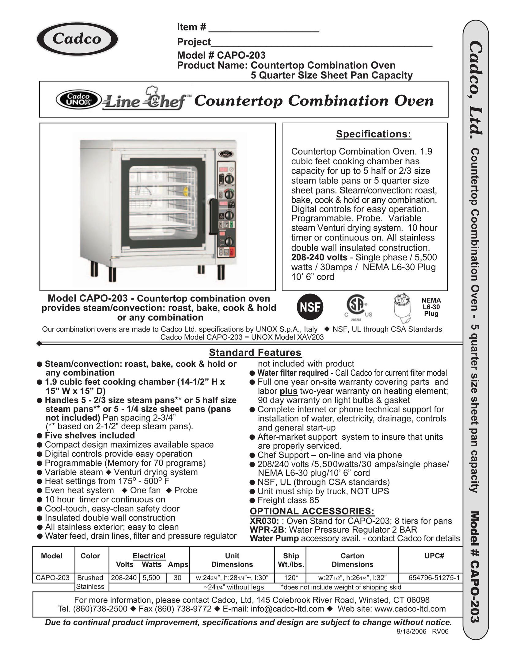 Cadco CAPO-203 Microwave Oven User Manual