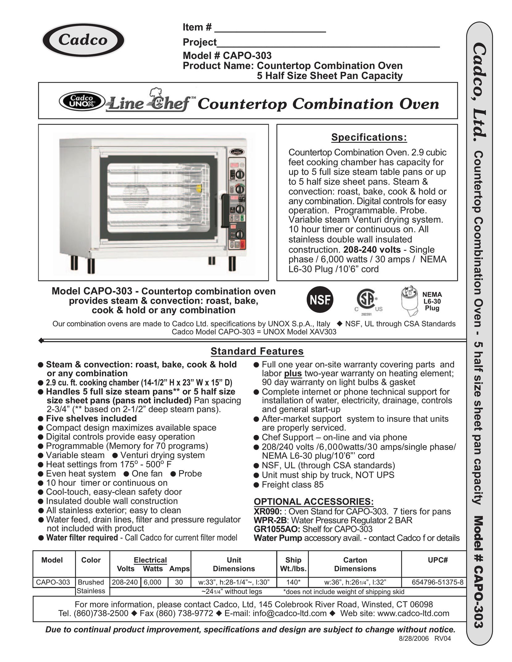 Cadco CAPO-303 Microwave Oven User Manual