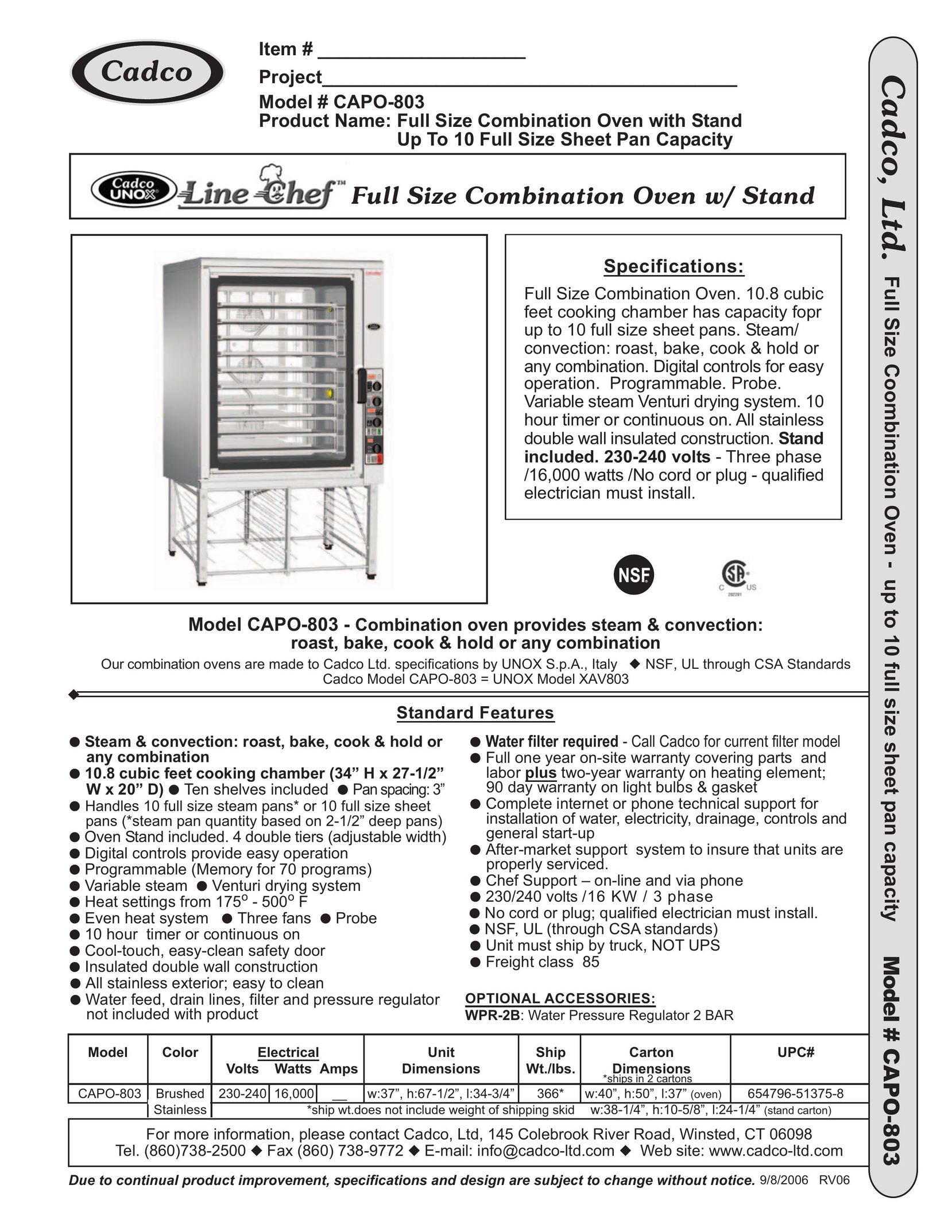 Cadco CAPO-803 Microwave Oven User Manual