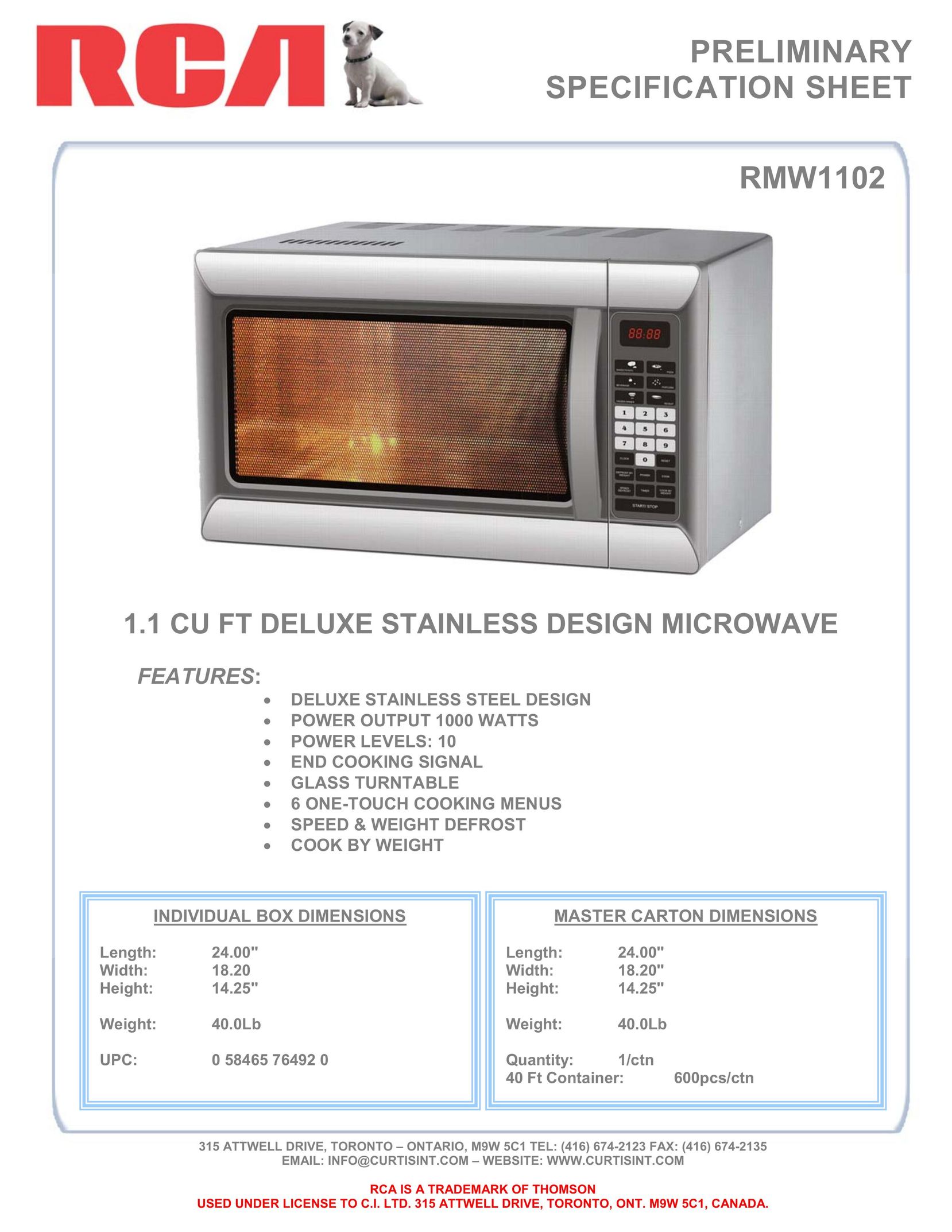 Curtis RMW1102 Microwave Oven User Manual