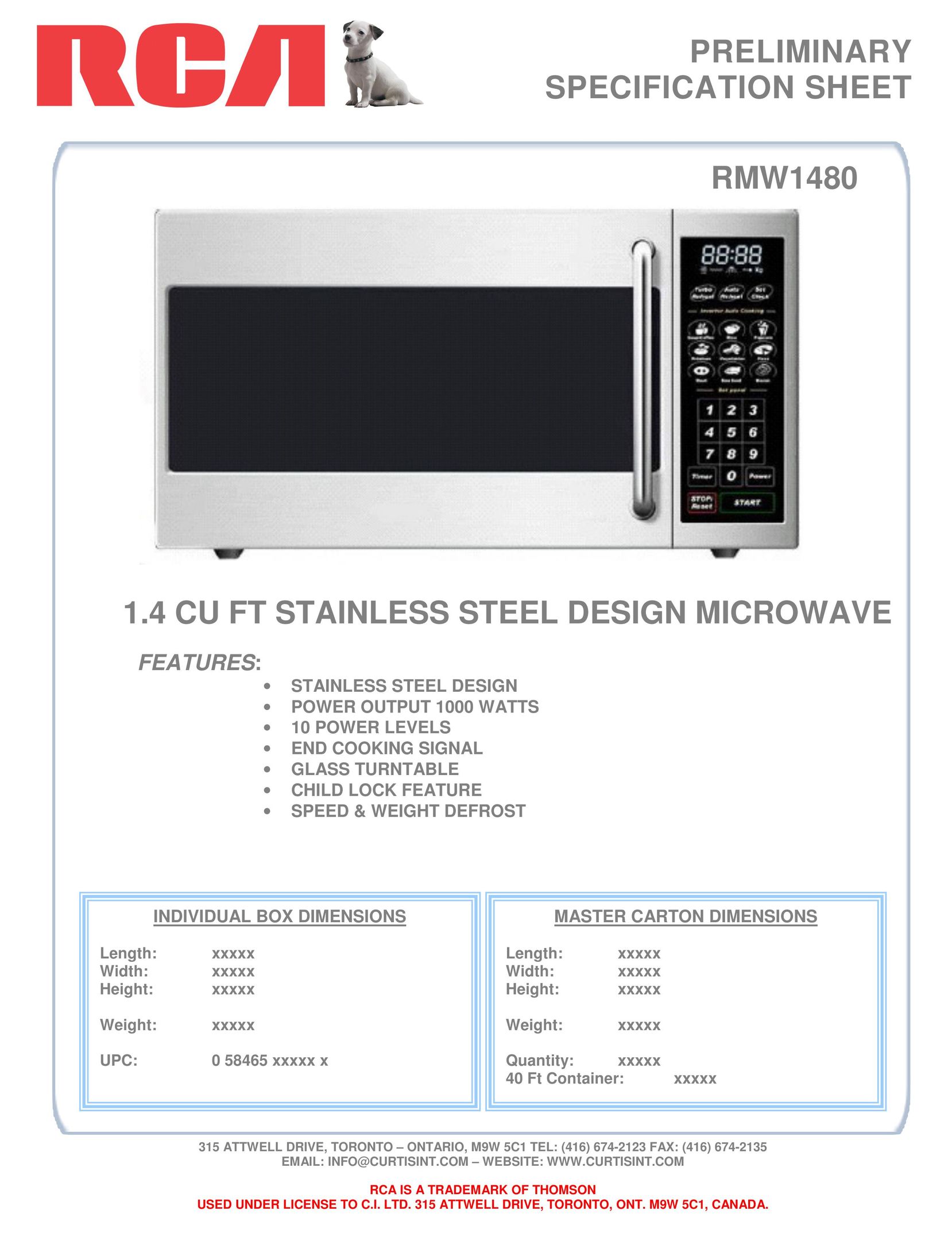 Curtis RMW1480 Microwave Oven User Manual