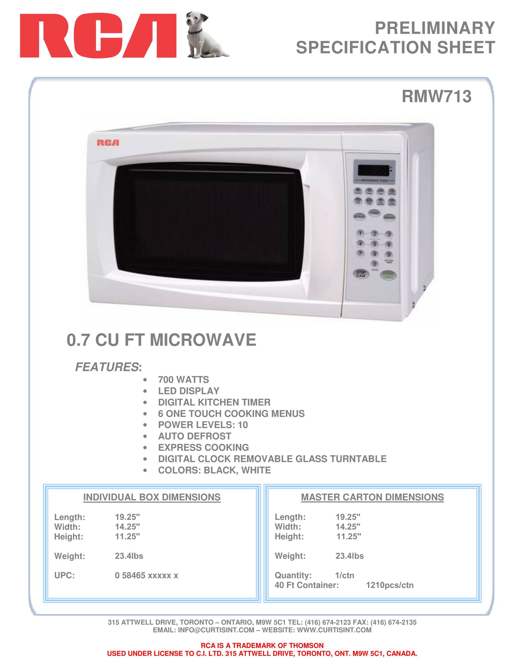 Curtis RMW713 Microwave Oven User Manual