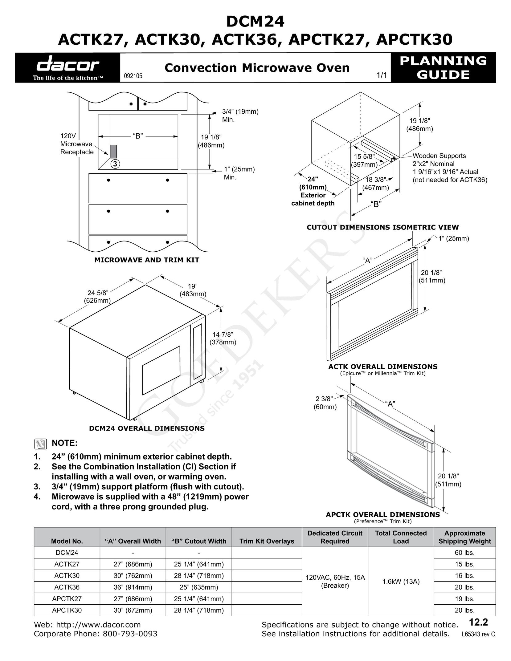 Dacor APCTK27 Microwave Oven User Manual