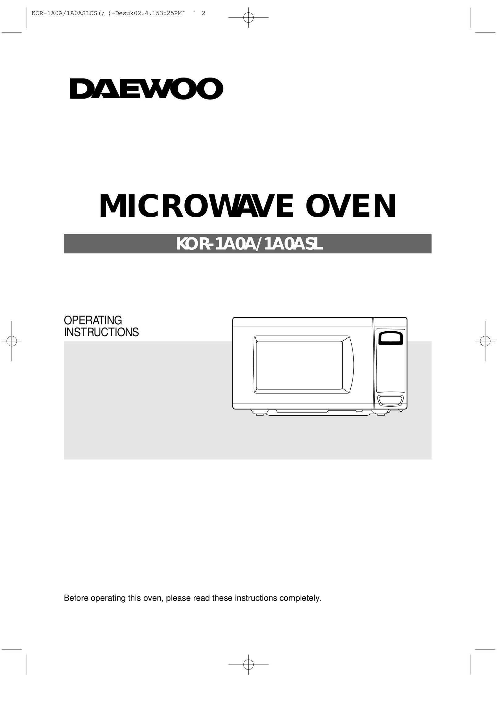 Daewoo 1A0ASL Microwave Oven User Manual