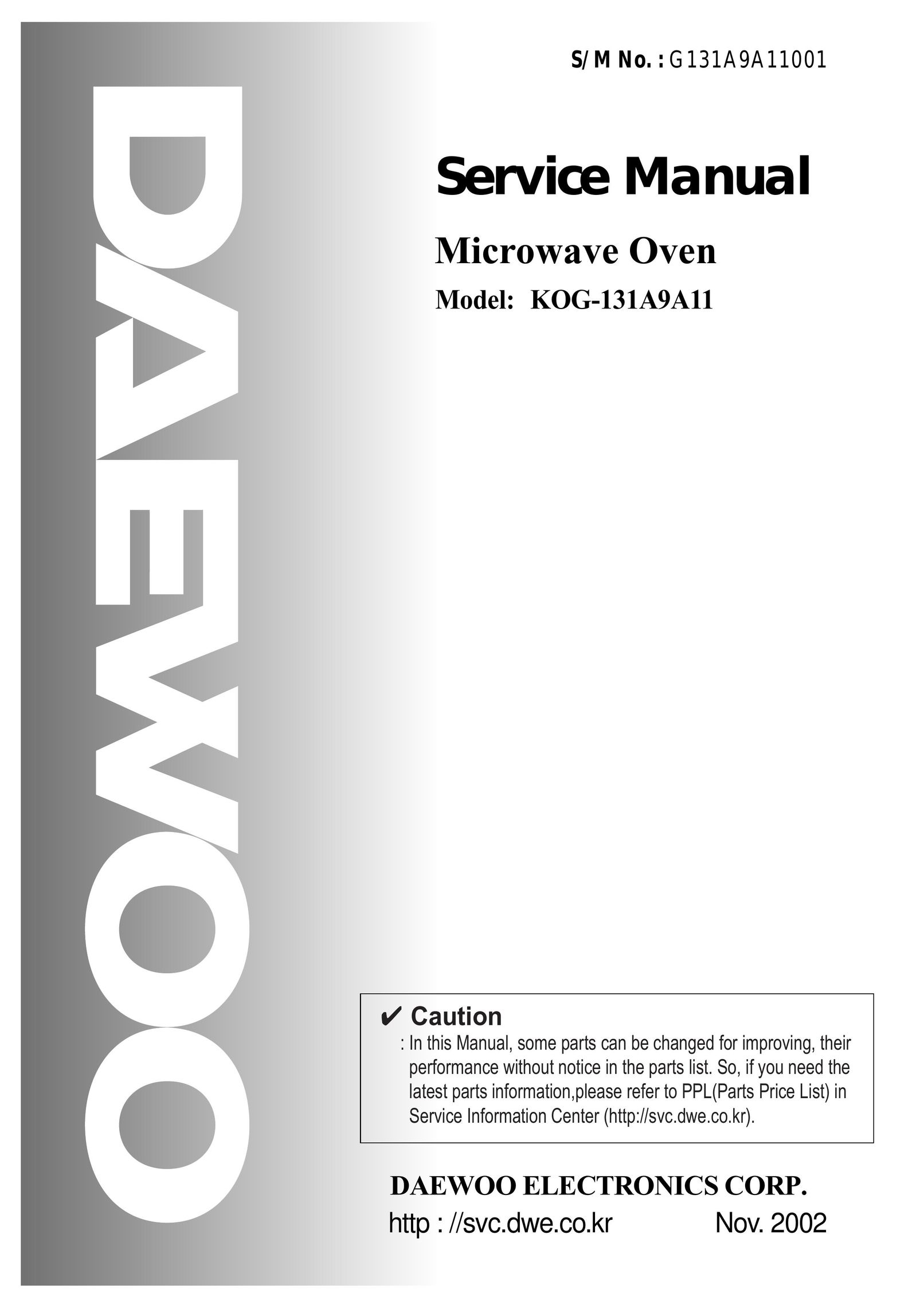 Daewoo KOG-131A9A11 Microwave Oven User Manual