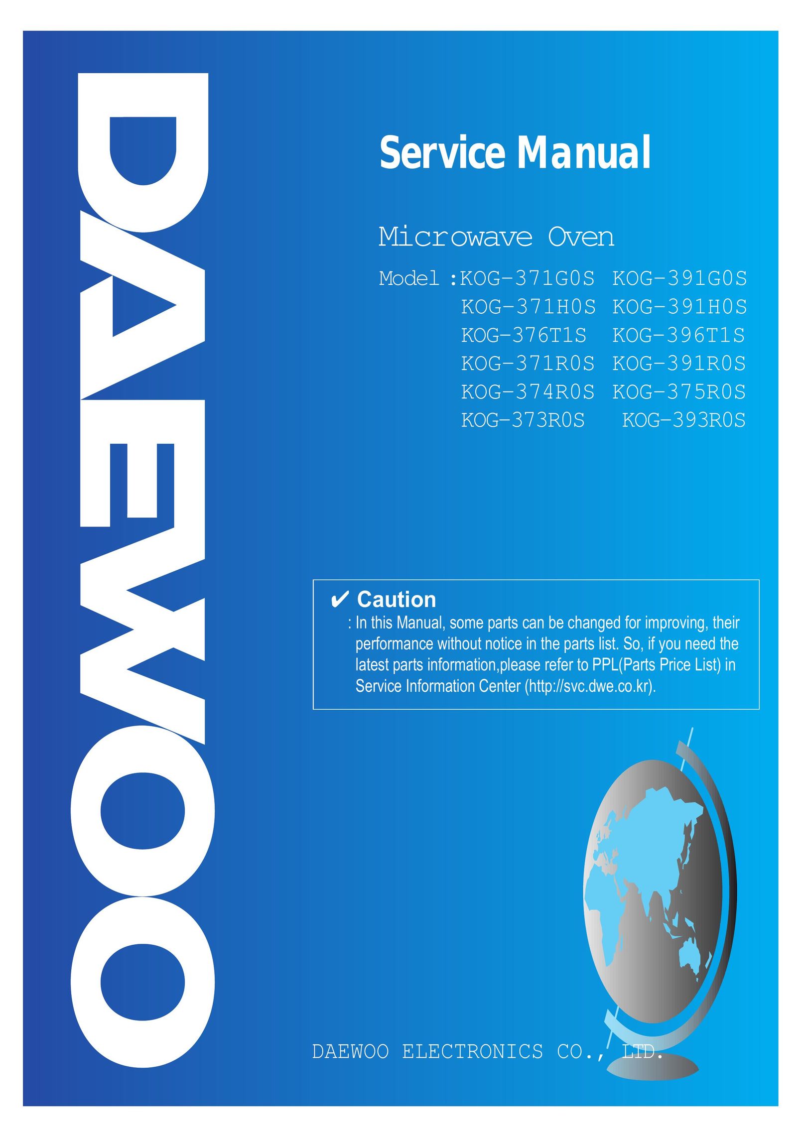 Daewoo KOG-396T1S KOG-371R0S KOG-391R0S Microwave Oven User Manual