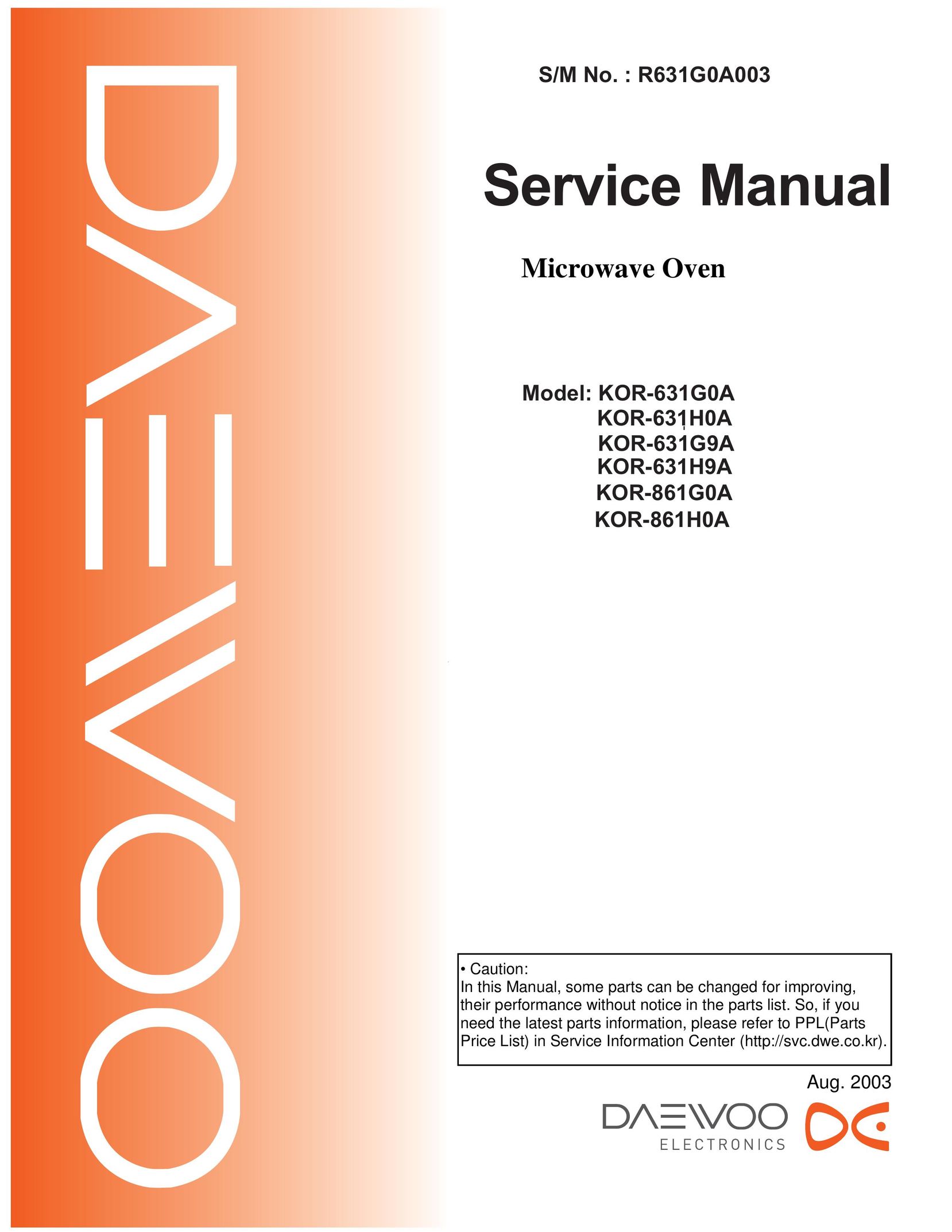 Daewoo KOR-631G0A Microwave Oven User Manual