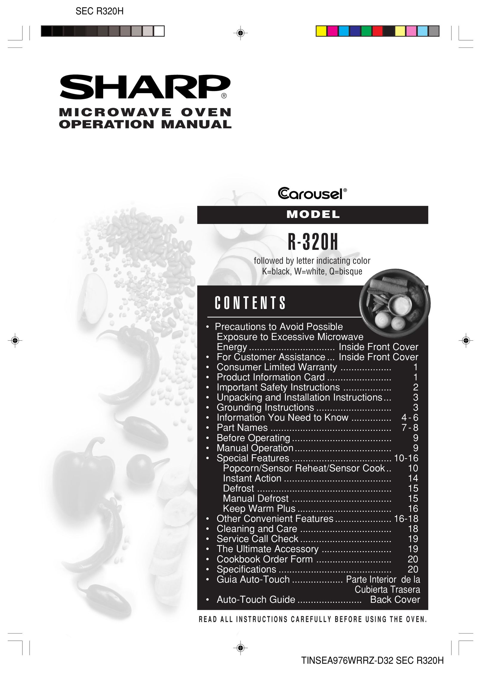 Food Quality Sensor R-320H Microwave Oven User Manual