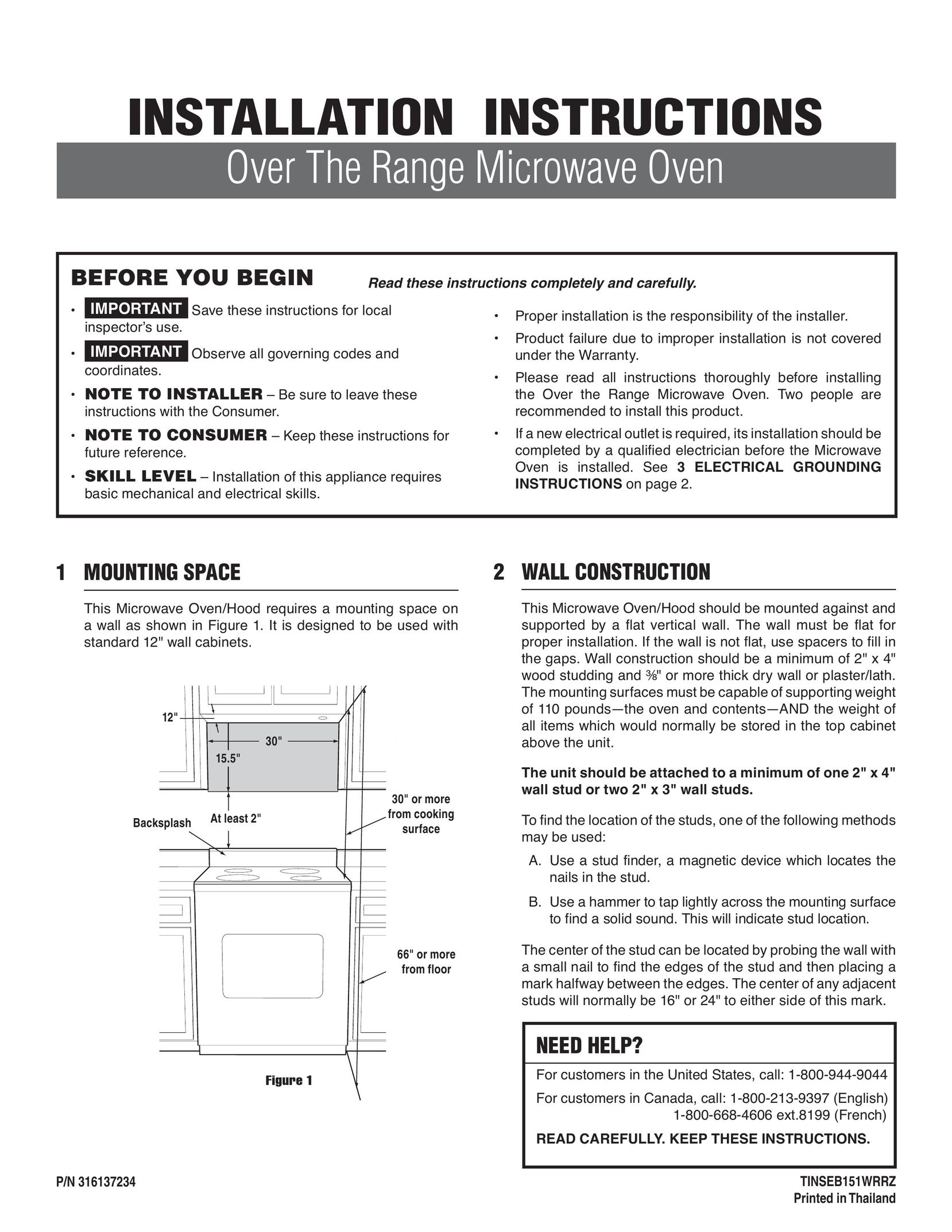 Frigidaire 316137234 Microwave Oven User Manual