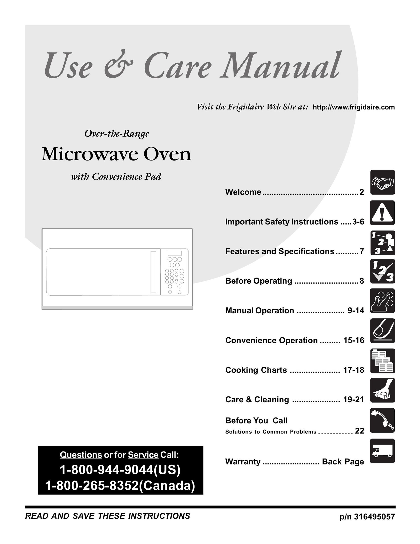 Frigidaire 316495057 Microwave Oven User Manual