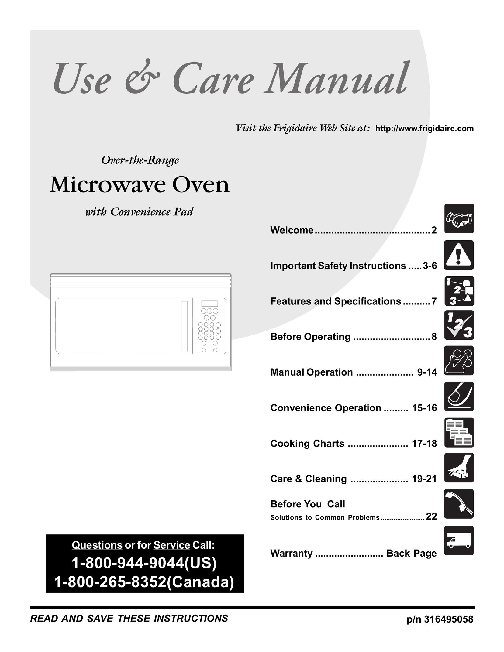 Frigidaire 316495058 Microwave Oven User Manual