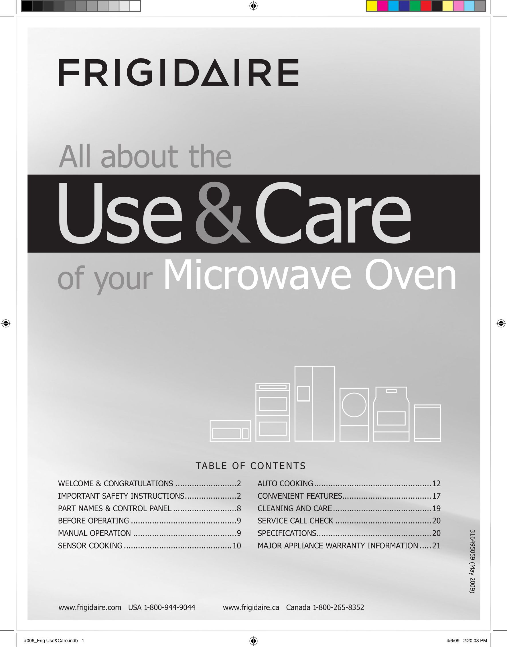 Frigidaire 316495059 Microwave Oven User Manual