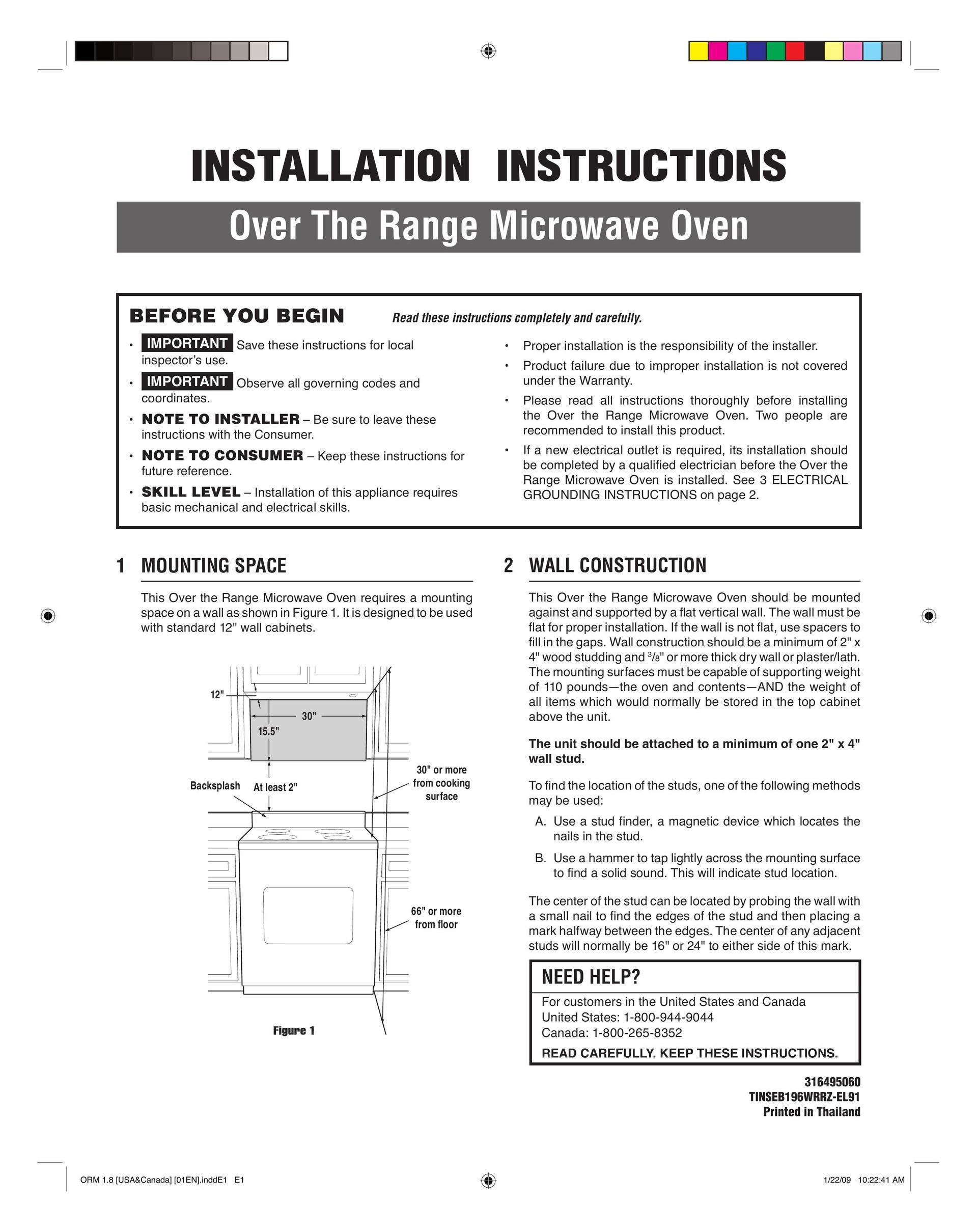 Frigidaire 316495060 Microwave Oven User Manual