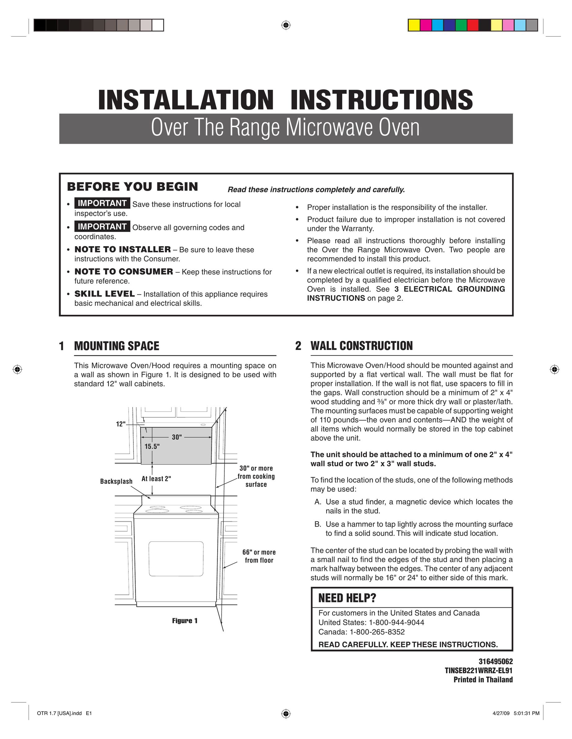 Frigidaire 316495062 Microwave Oven User Manual