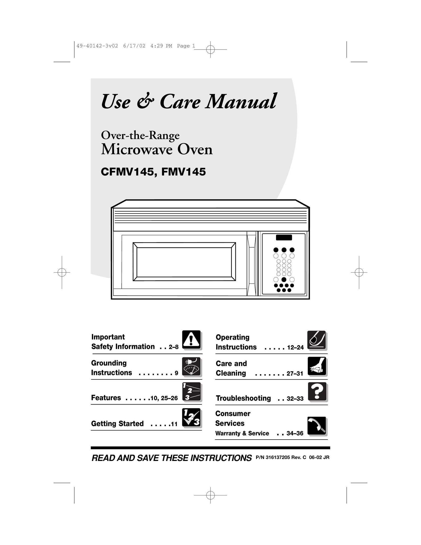 Frigidaire CFMV145 Microwave Oven User Manual