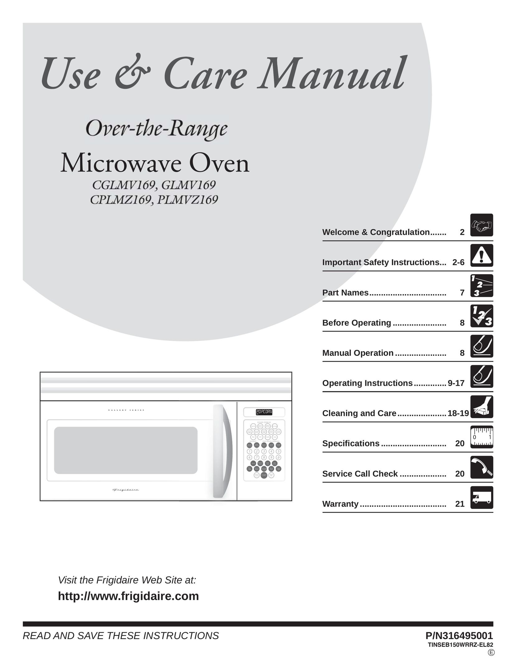 Frigidaire CGLMV169 Microwave Oven User Manual