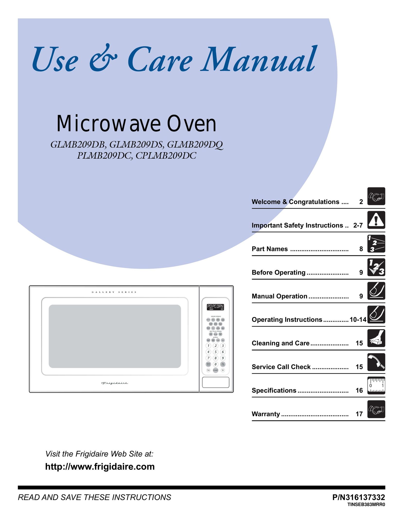 Frigidaire CPLMB209DC Microwave Oven User Manual