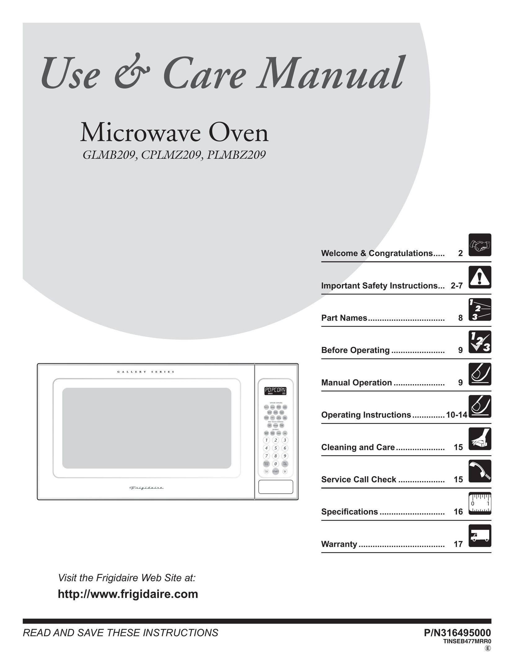 Frigidaire CPLMZ209 Microwave Oven User Manual