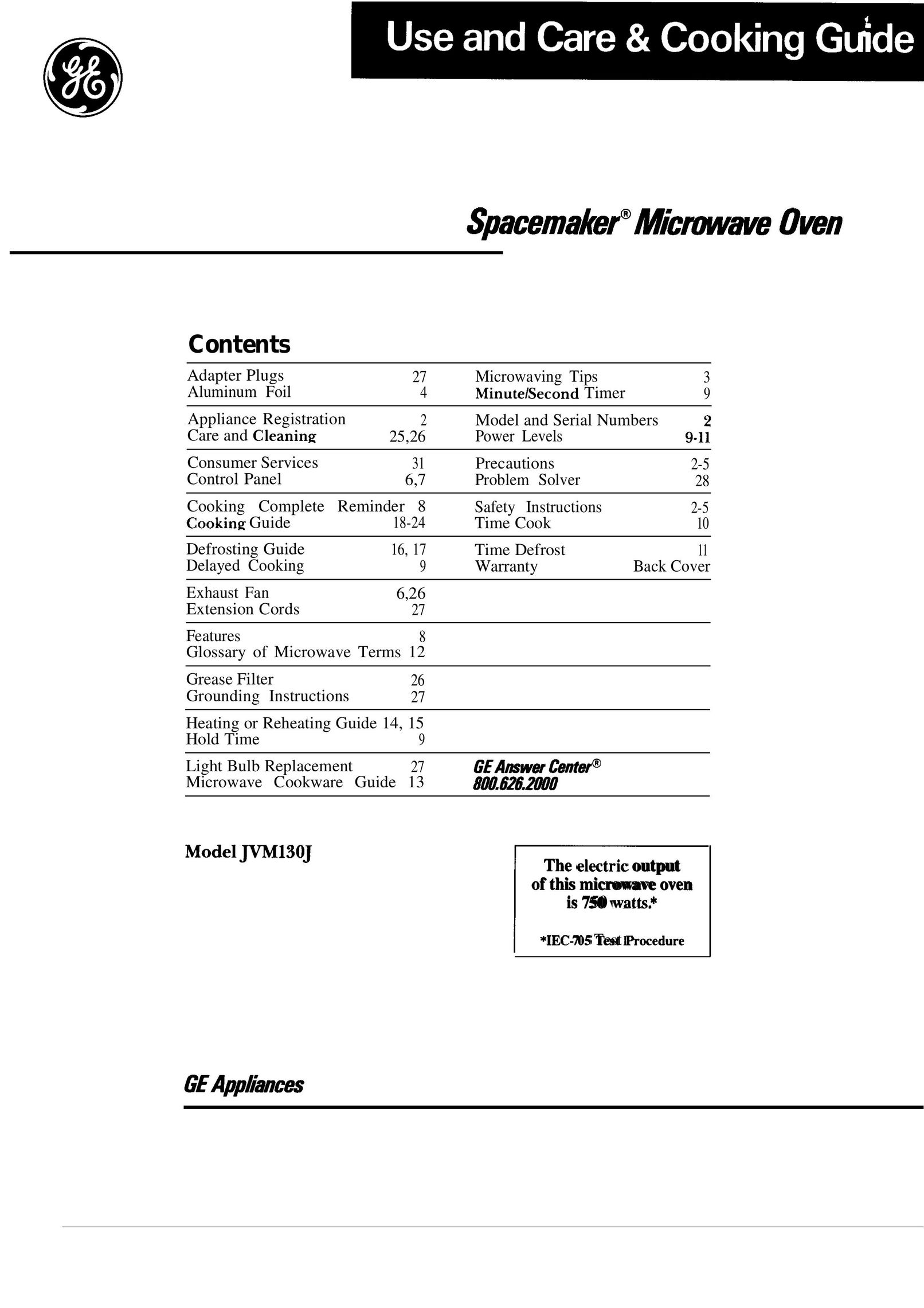 GE 164 D2092P126 Microwave Oven User Manual