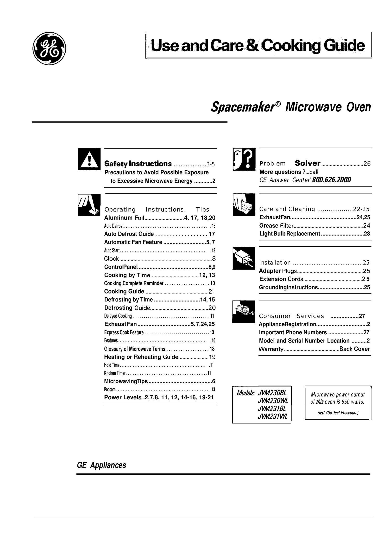 GE 164 D2588P188 Microwave Oven User Manual