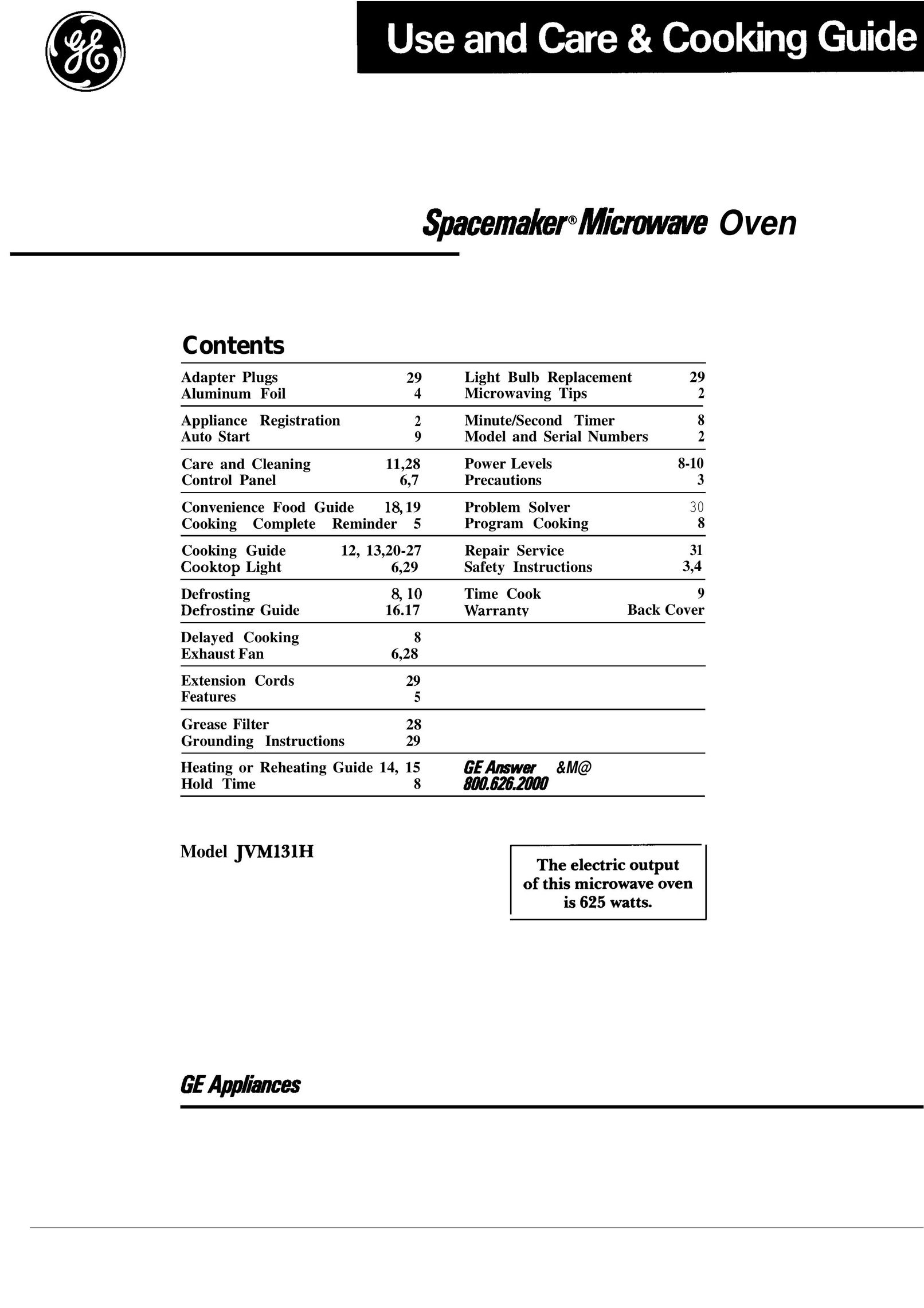 GE 164D2092P020 Microwave Oven User Manual