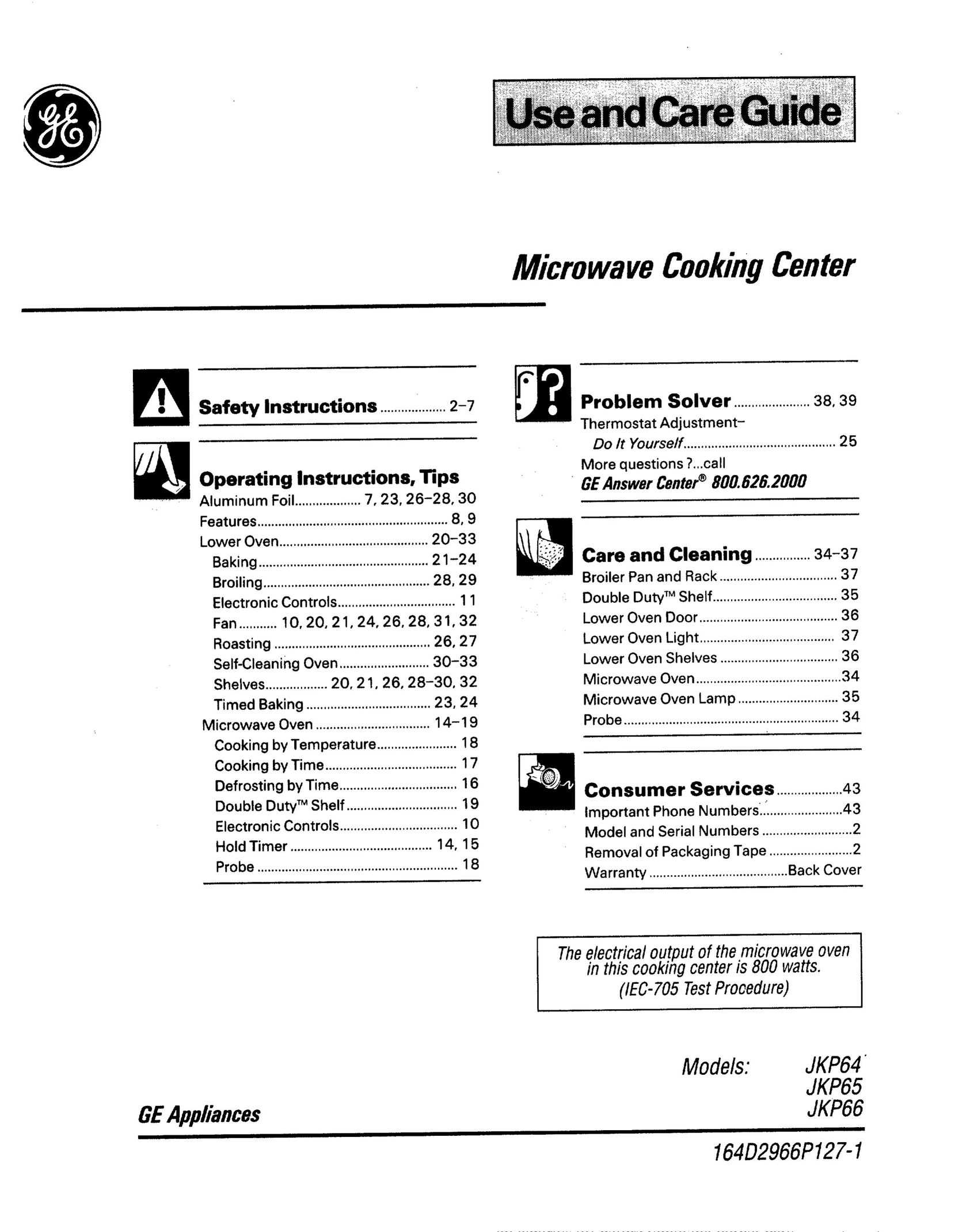 GE 164D2966P127-I Microwave Oven User Manual