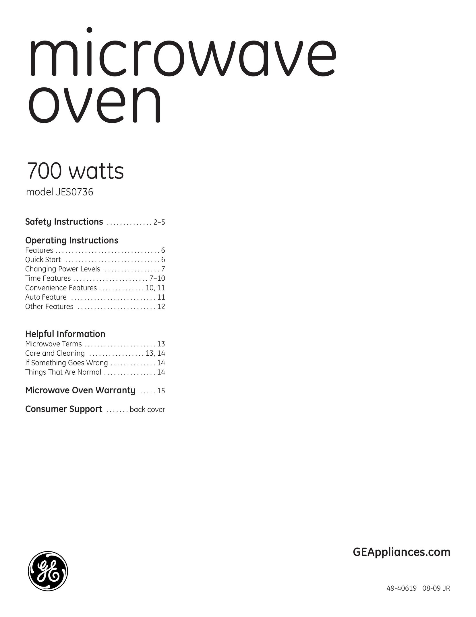 GE 9500D Microwave Oven User Manual