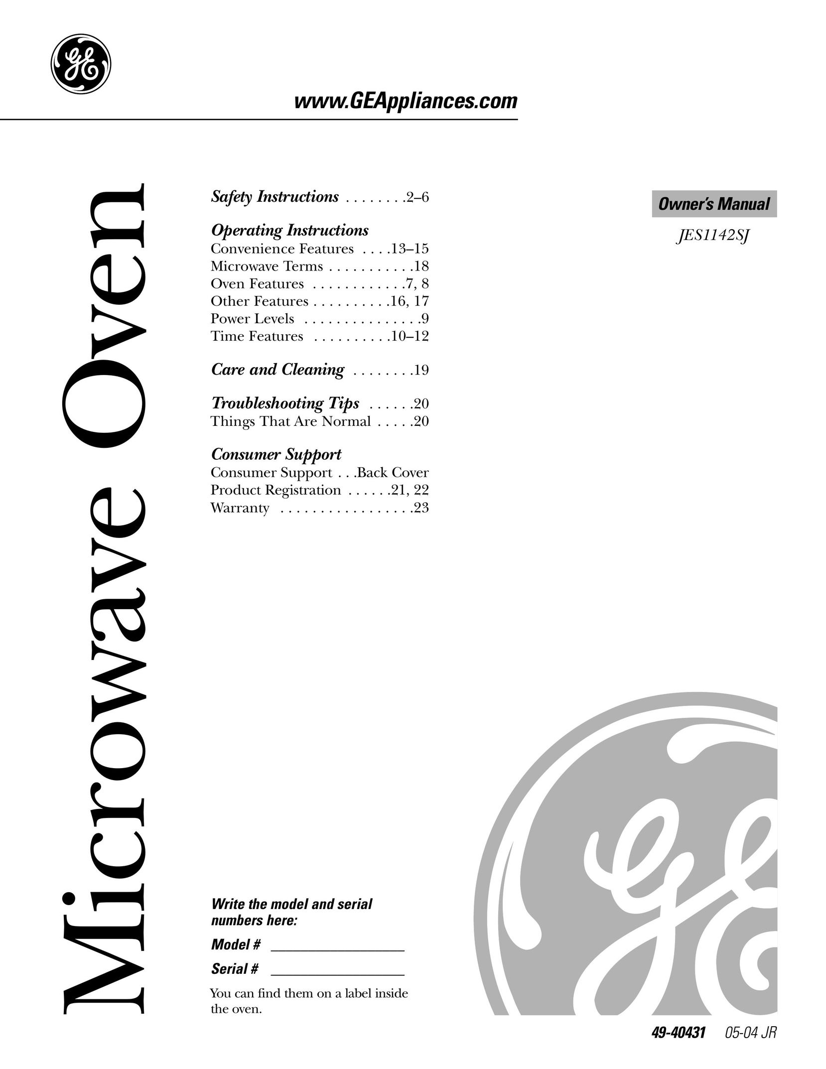 GE Monogram JES1142SJ Microwave Oven User Manual