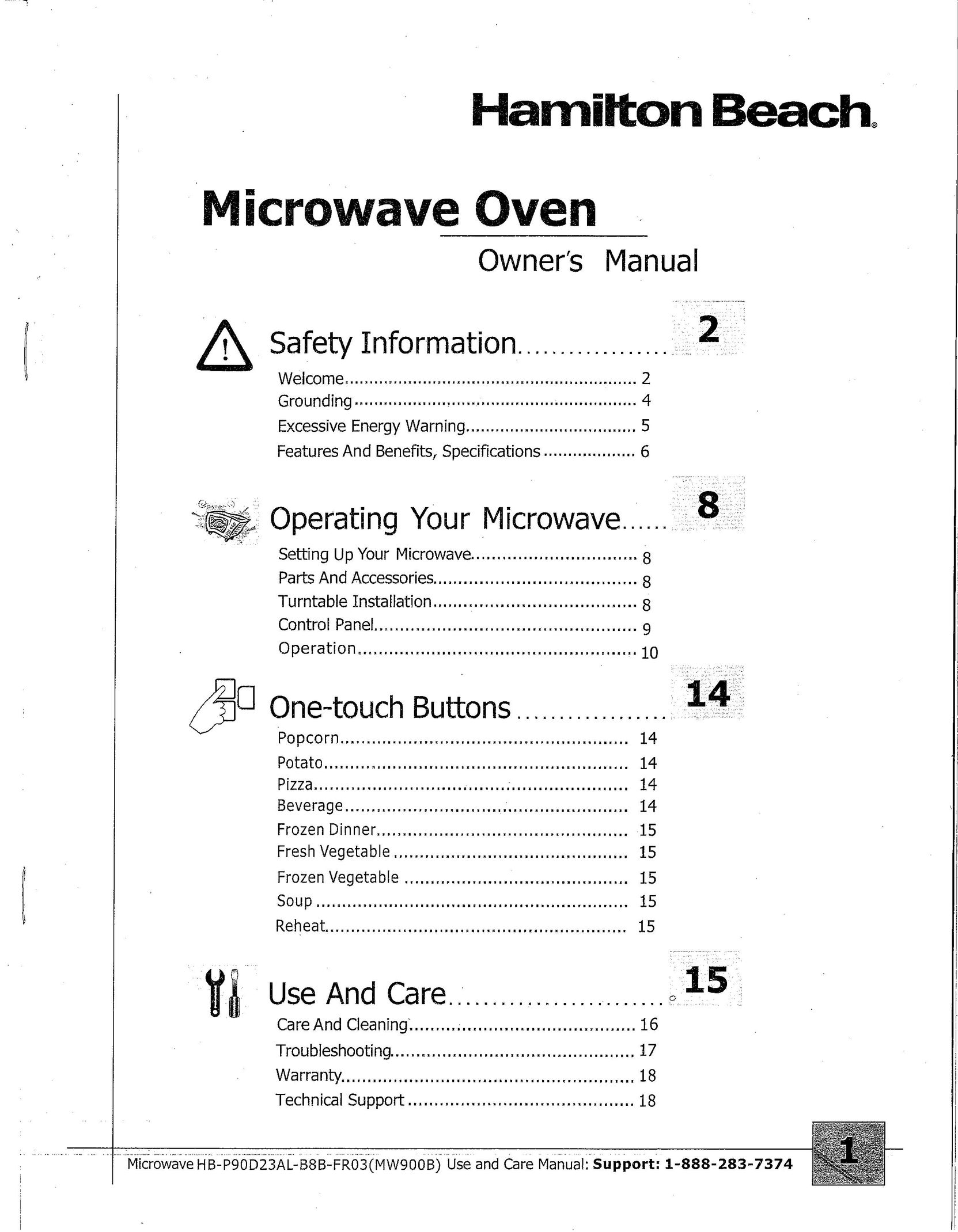 Hamilton Beach MW900BK Microwave Oven User Manual