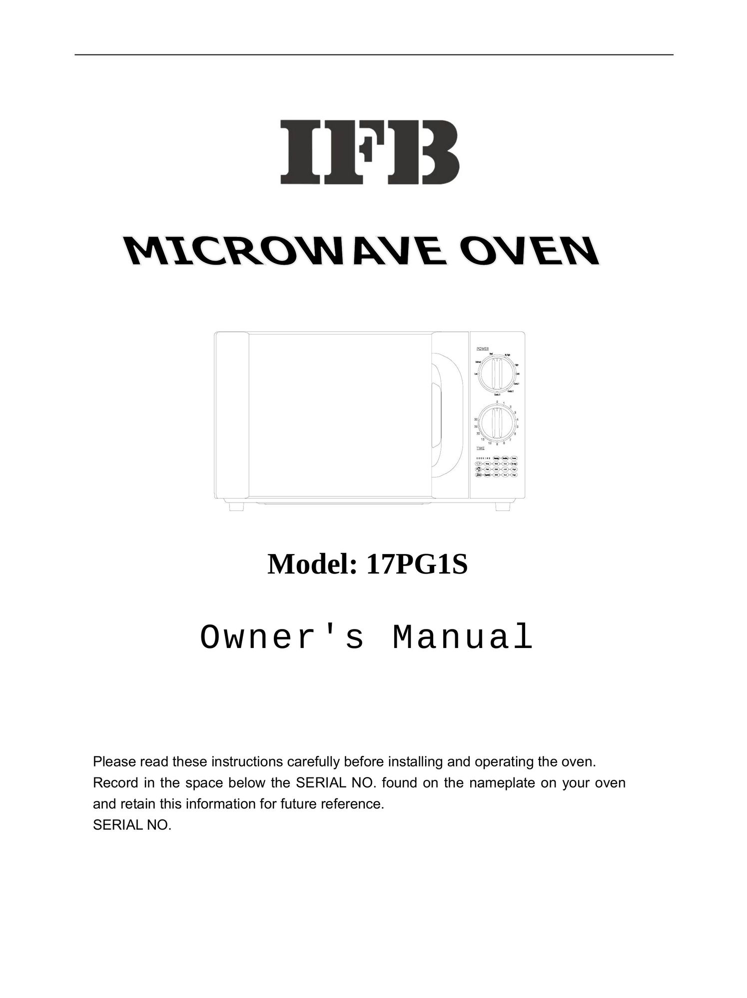 IFB Appliances 17PG1S Microwave Oven User Manual
