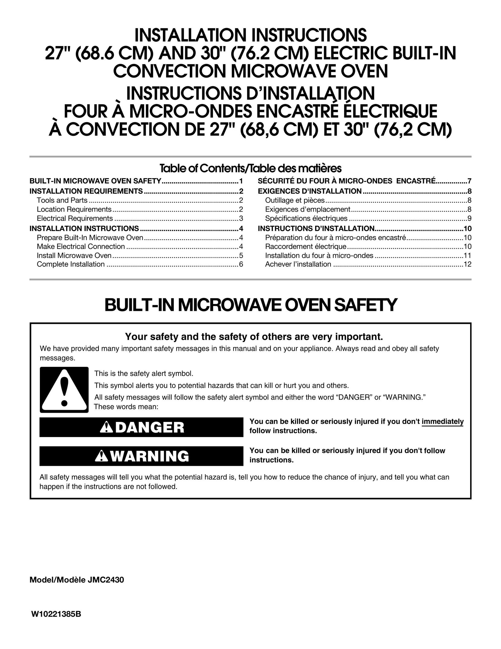 Jenn-Air JMC2430WS Microwave Oven User Manual
