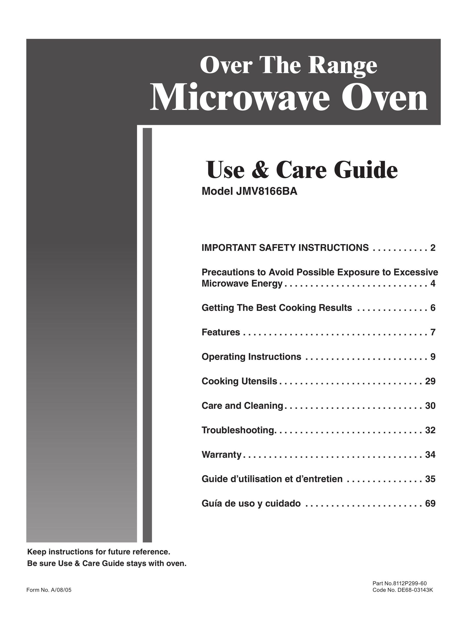 Jenn-Air JMV8166B Microwave Oven User Manual