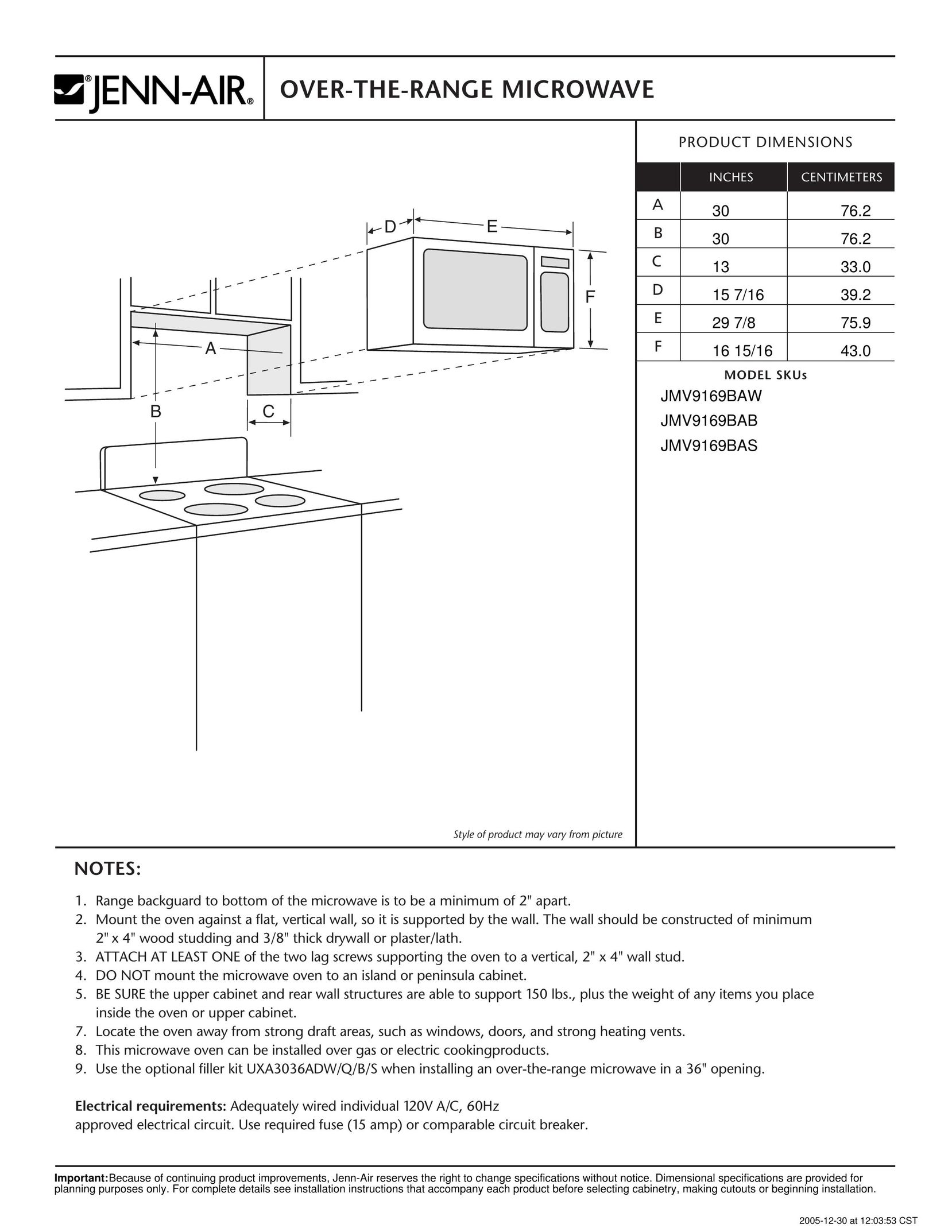 Jenn-Air JMV9169BAS Microwave Oven User Manual