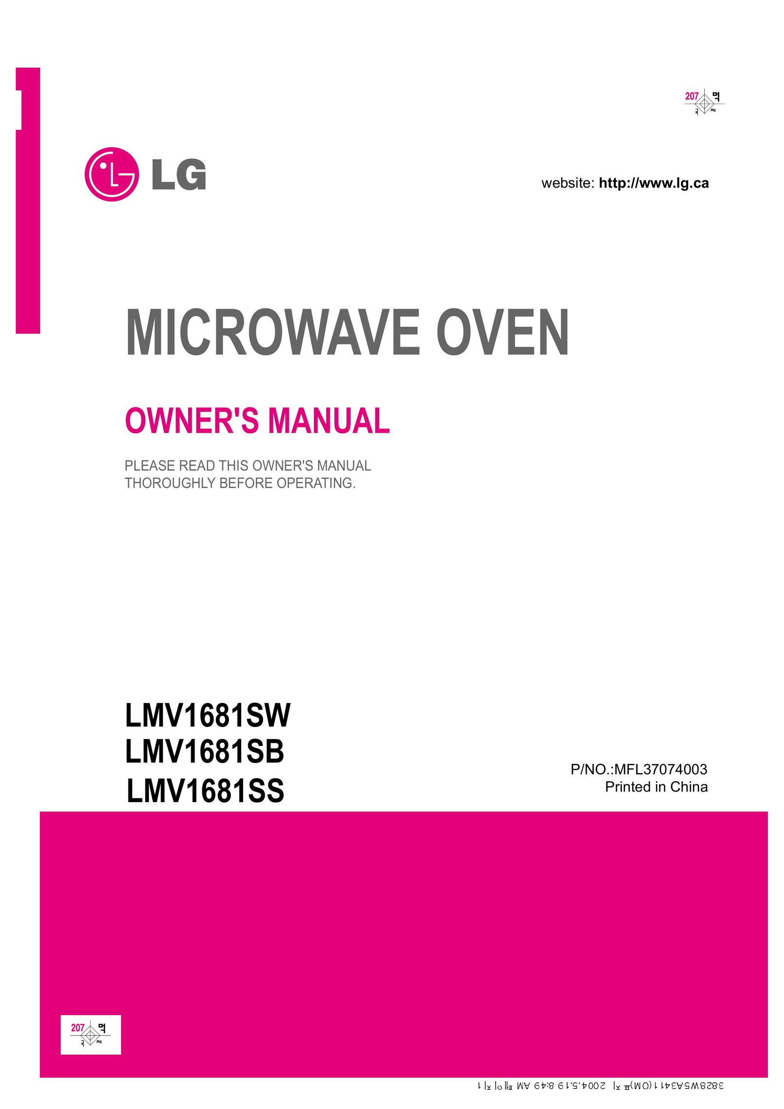 LG Electronics 1SS6LMV1 8 Microwave Oven User Manual