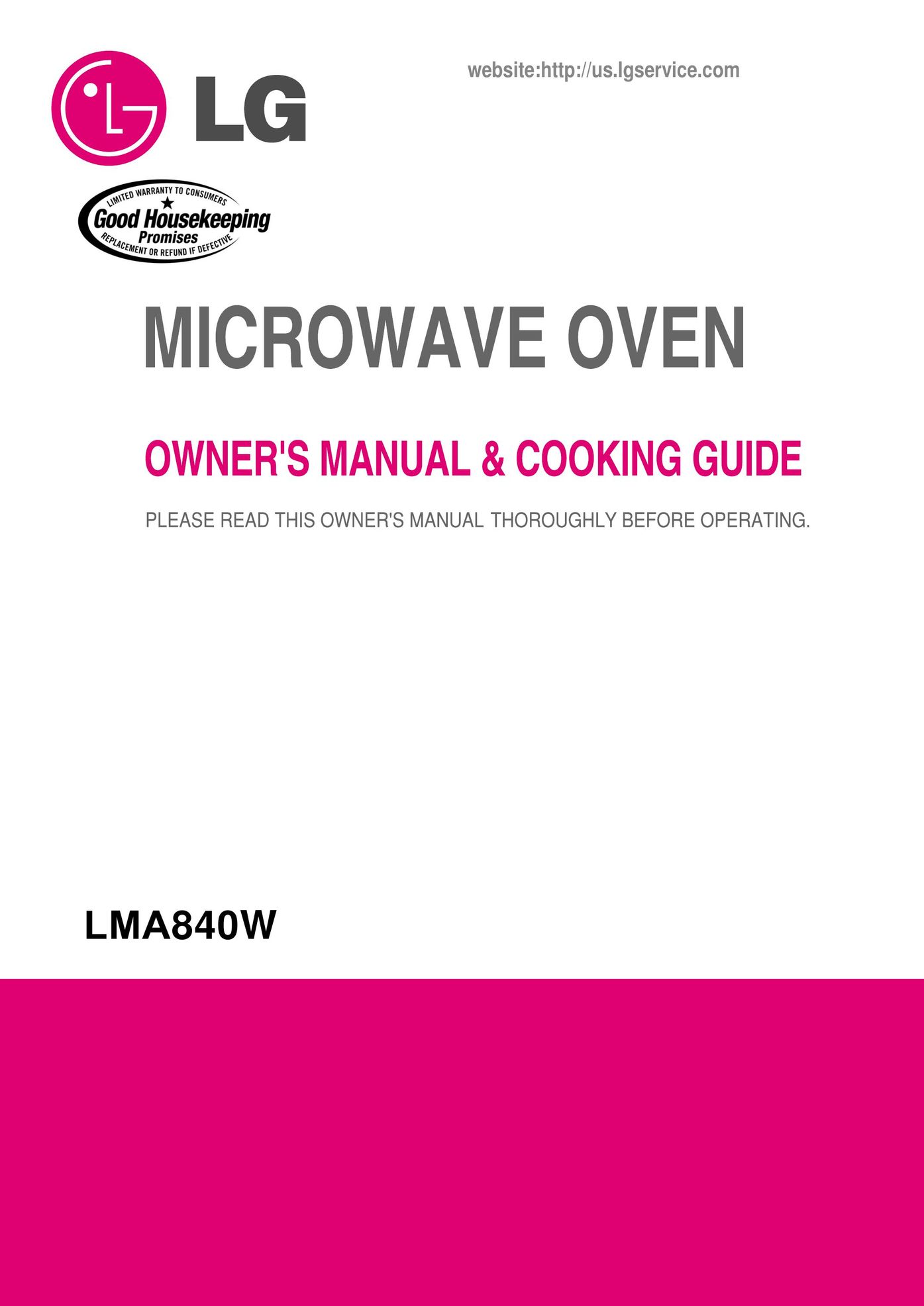 LG Electronics LMA840W Microwave Oven User Manual